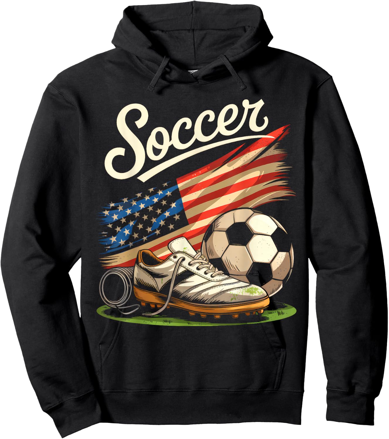 American Flag Soccer 4th Of July Soccer Lover Men Boys Kids Hoodie - Hoodie | Black