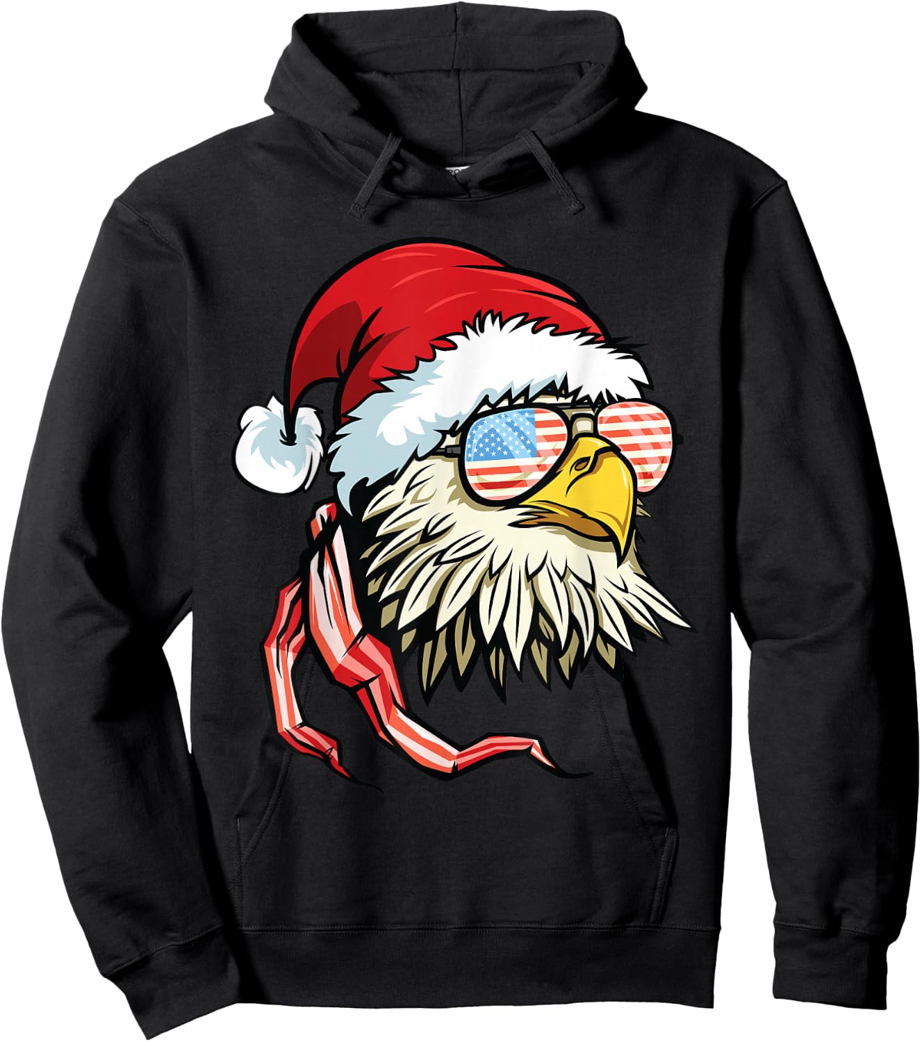 Santa Bald Eagle Shirt USA Flag Christmas Patriotic Hoodie - Hoodie | Black