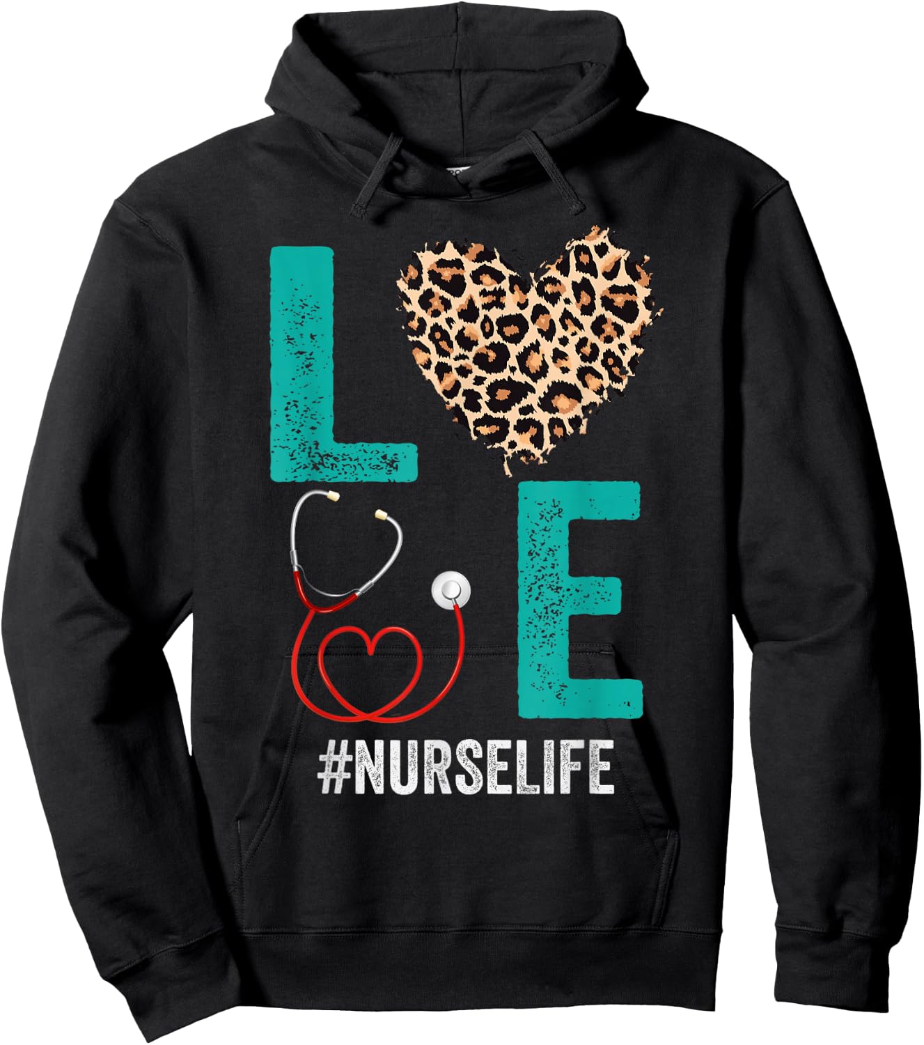 RN LPN CNA Healthcare Cheetah Heart Leopard Nurse Life Hoodie - Hoodie | Black