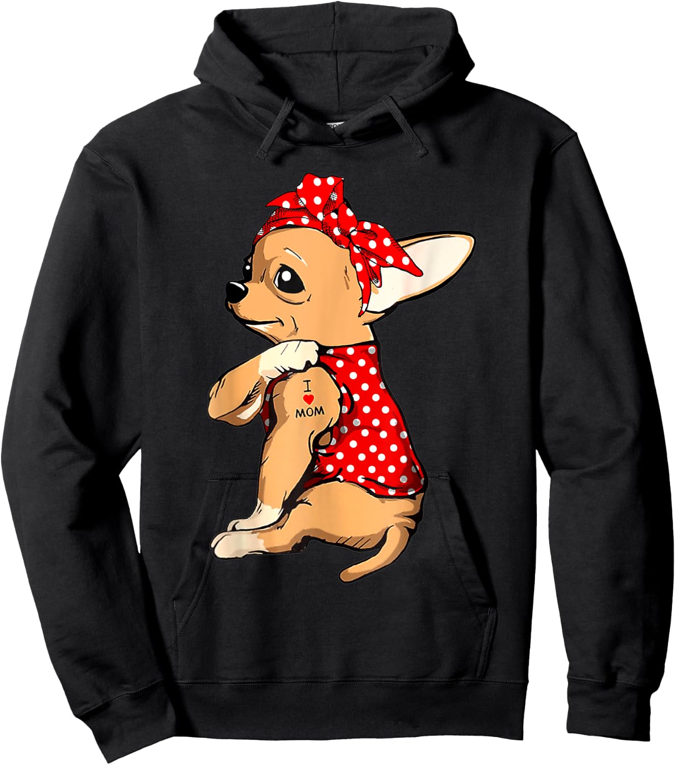 Chihuahua Dog Mom Bandana Cute I Love Mom Tattoo Mothers Day Hoodie - Hoodie | Black