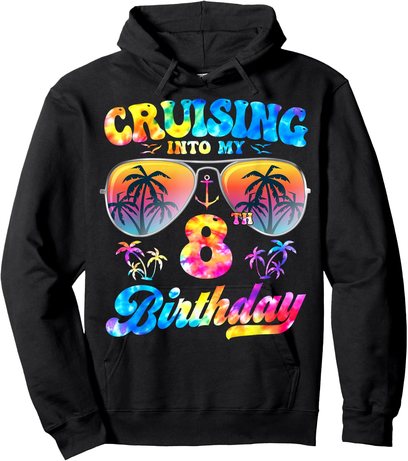 Tie-Dye Cruising Into My 8th Birthday Cruise 8 Years Old Hoodie - Hoodie | Black