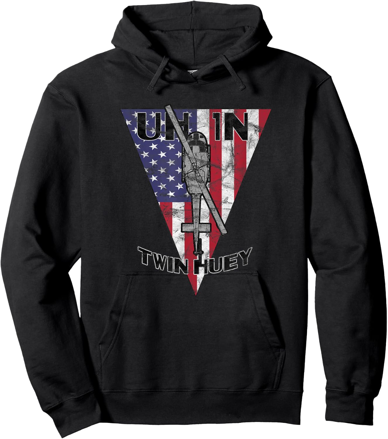 UH-1N Twin Huey Military Helicopter Patriotic Vintage Hoodie - Hoodie | Black