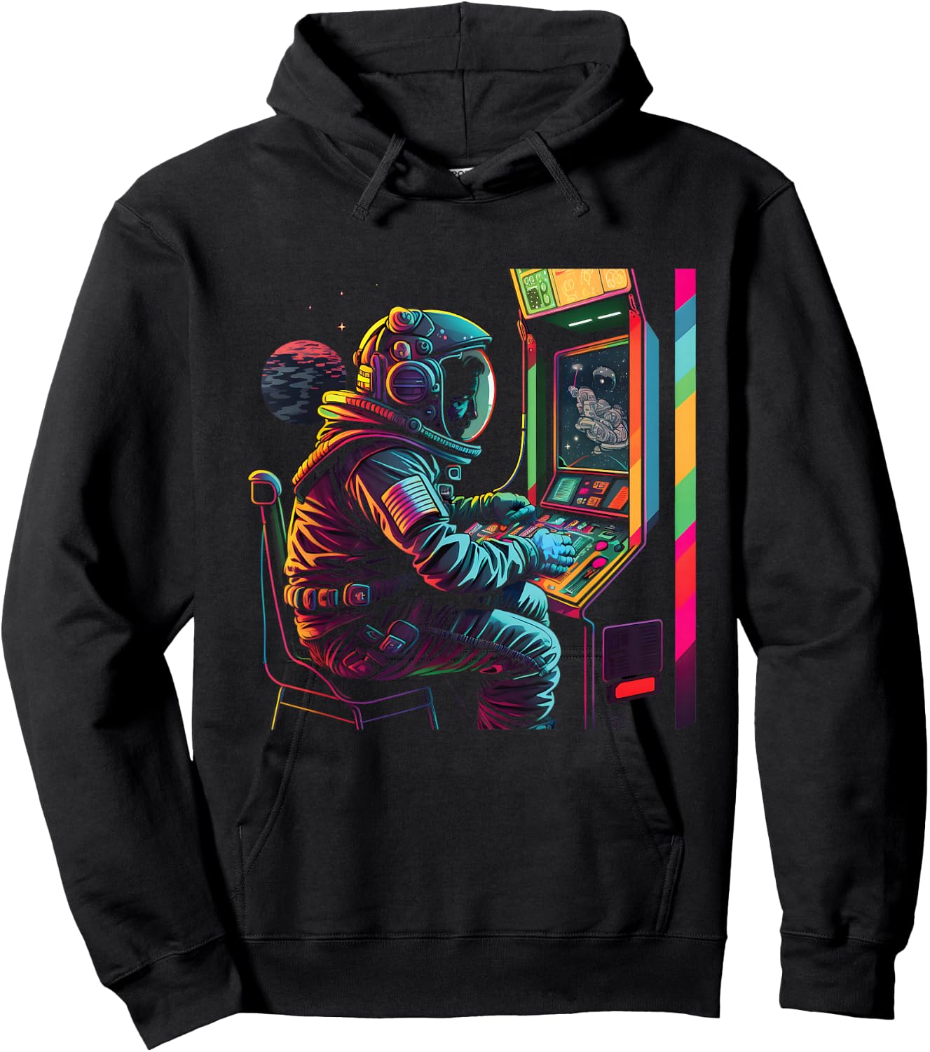 Retro Arcade Planets Universe Gaming Astronaut Hoodie - Hoodie | Black