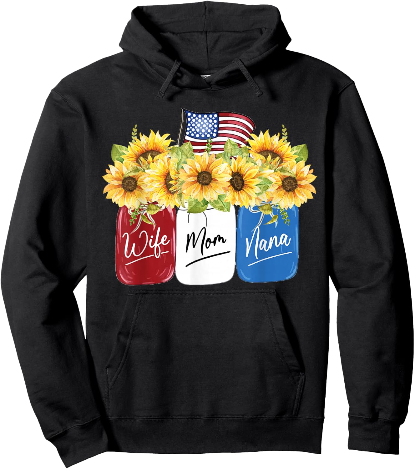 jJ4 American Flag Sunflower 4th of July Hoodie - Hoodie | Black