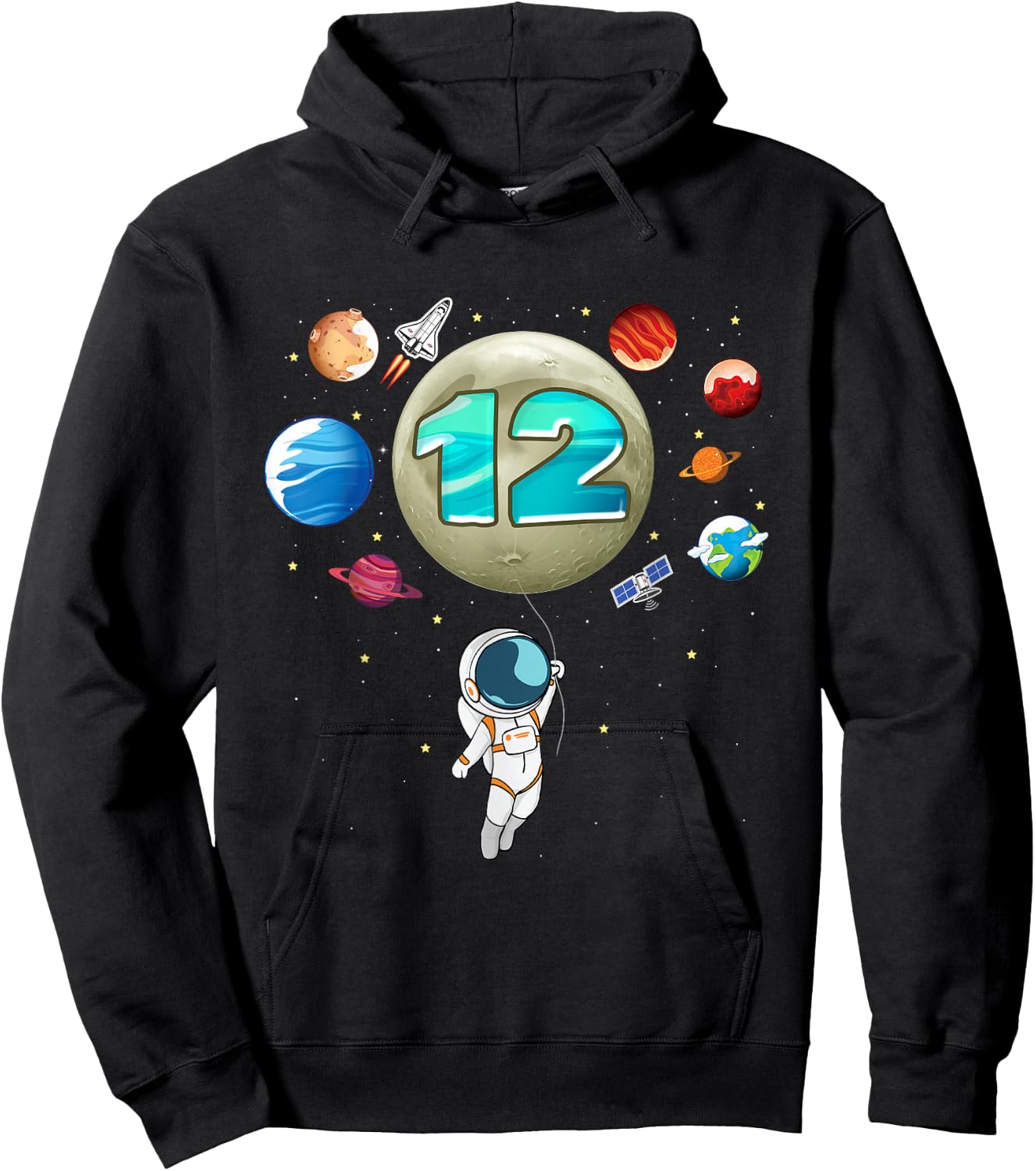 12th Birthday Space Lover Astronaut 12 Years Old Bday Hoodie - Hoodie | Black