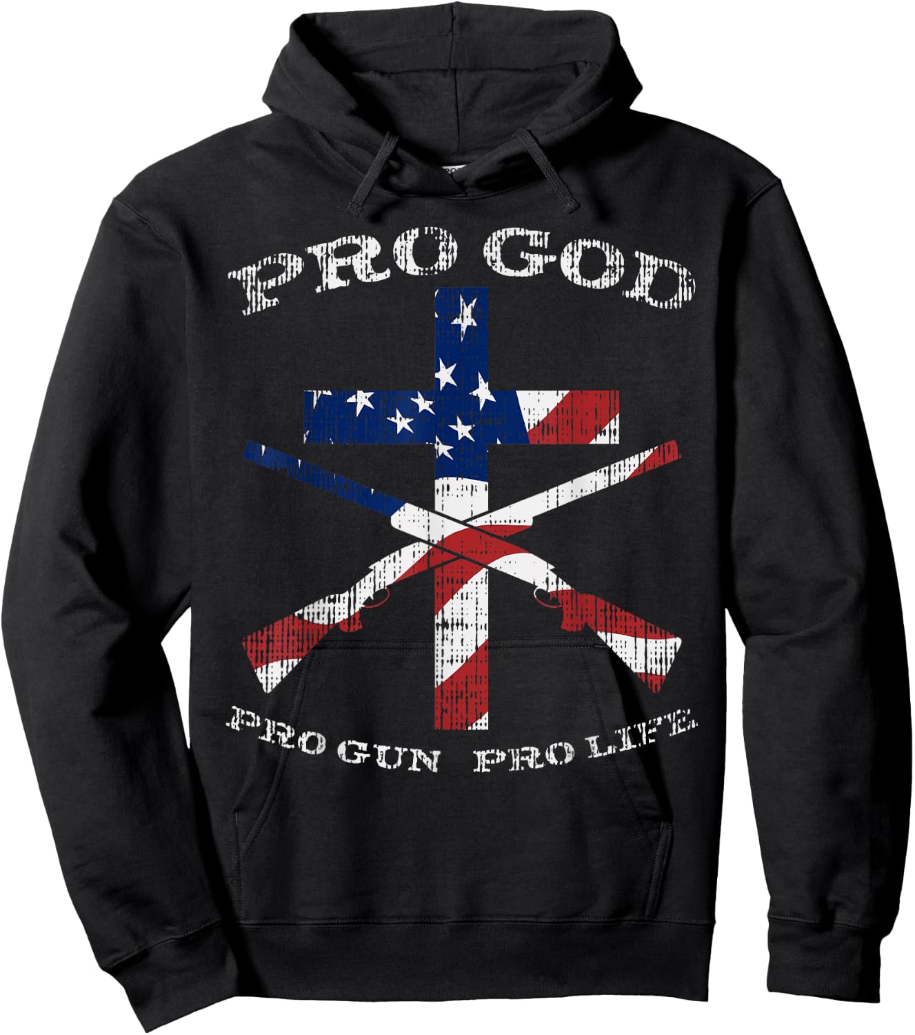 Pro God Gun Life Cross American Flag Patriotic Support Gift Hoodie - Hoodie | Black