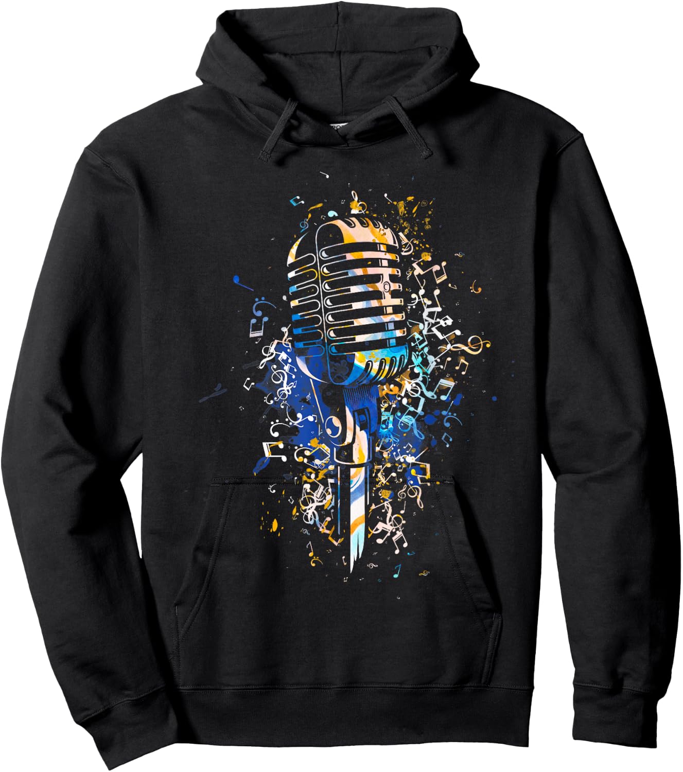 Microphone Music Notes Art Design Microphone Hoodie - Hoodie | Black