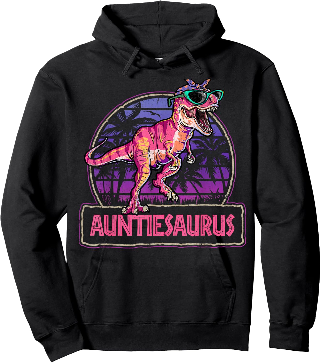 Auntiesaurus T Rex Dinosaur Auntie Saurus Family Matching Hoodie - Hoodie | Black