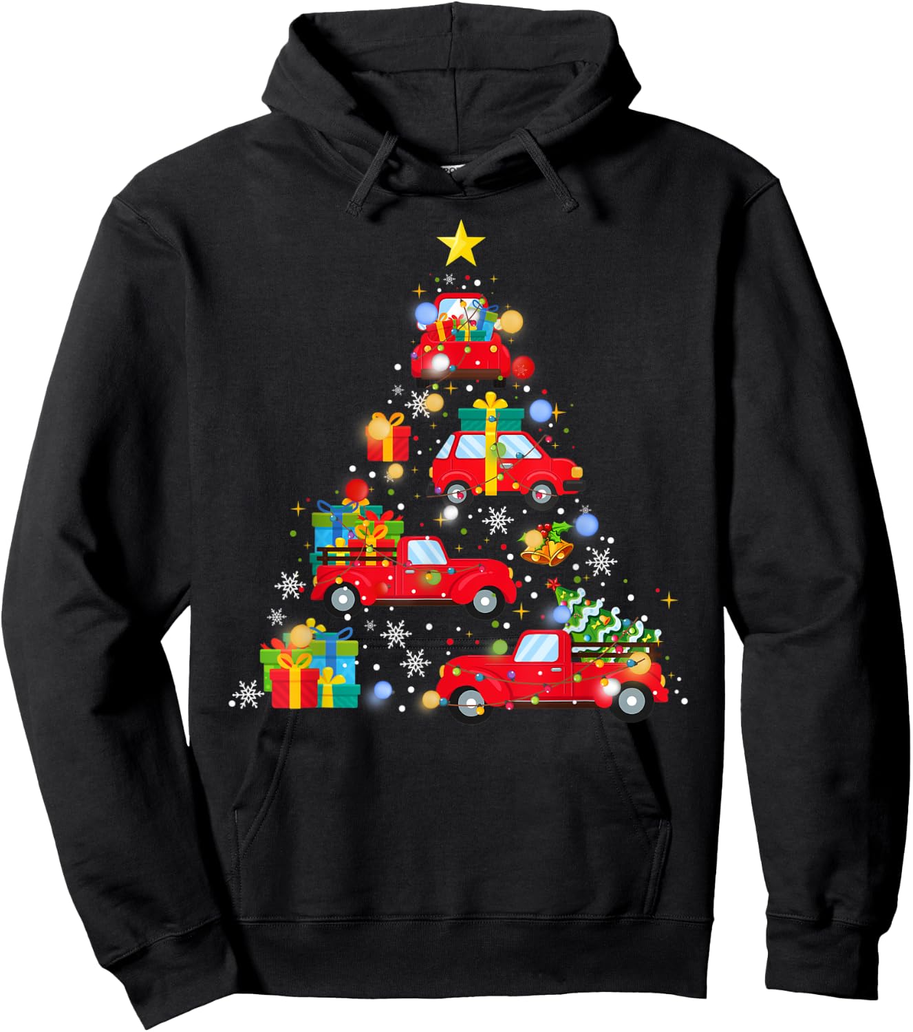 Funny Red Car Truck Christmas Tree Cute Xmas Ornament Décor Hoodie - Hoodie | Black