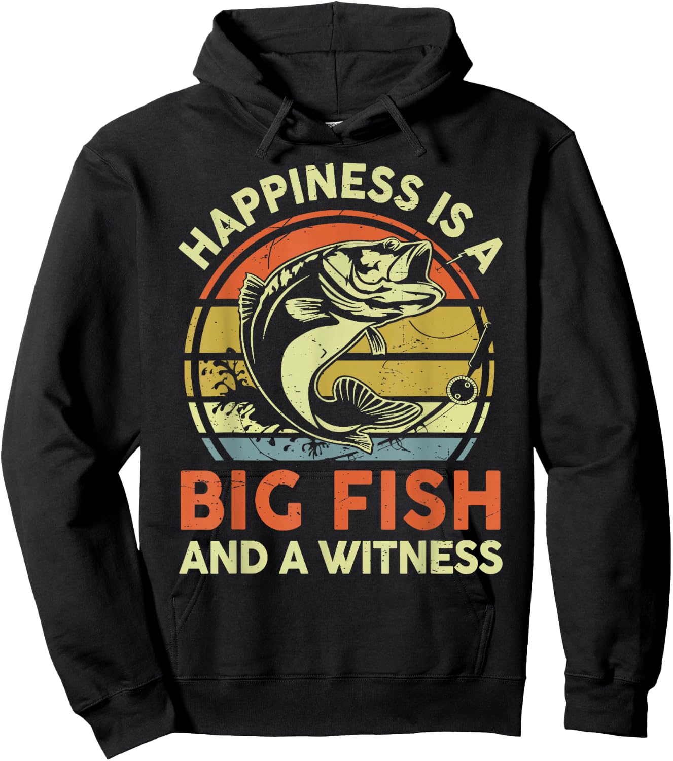 Fishing Gift Happiness Big Fish Witness Funny Bass Fish Dad Hoodie - Hoodie | Black
