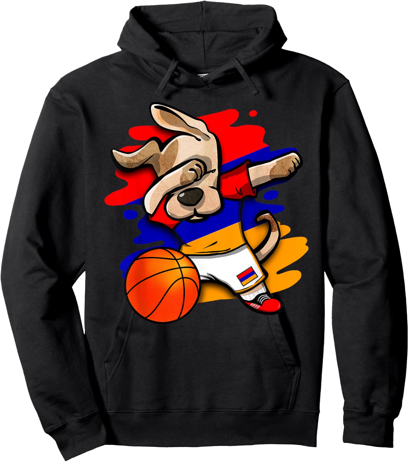 Dabbing Dog Armenia Basketball Fans Jersey Armenian Flag Hoodie - Hoodie | Black