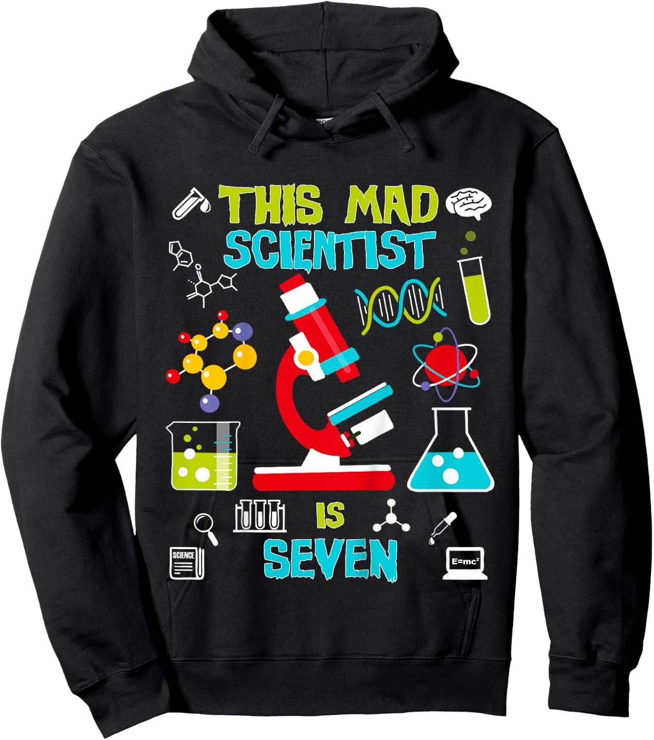 Mad Scientist Party Birthday Gift 7 Year Old Hoodie - Hoodie | Black