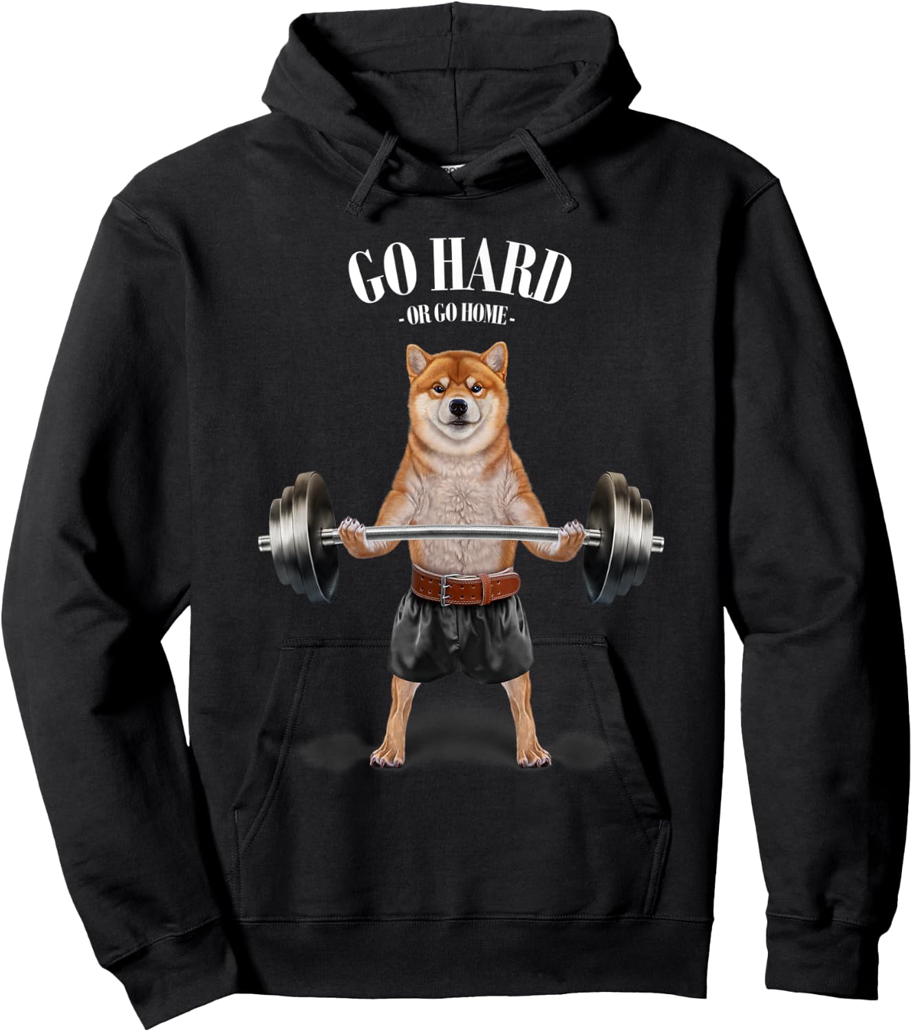 Shiba Inu Dog Weightlifting in Fitness Gym Hoodie - Hoodie | Black