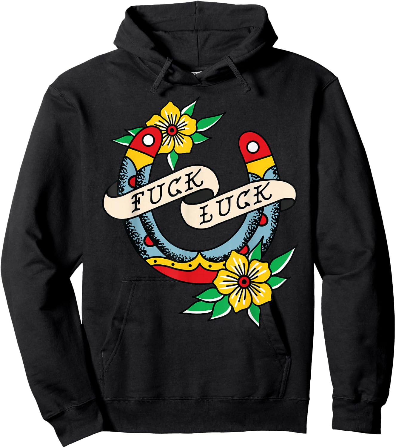 Fuck Luck Horseshoe American Traditional Tattoo Flash Alt Hoodie - Hoodie | Black