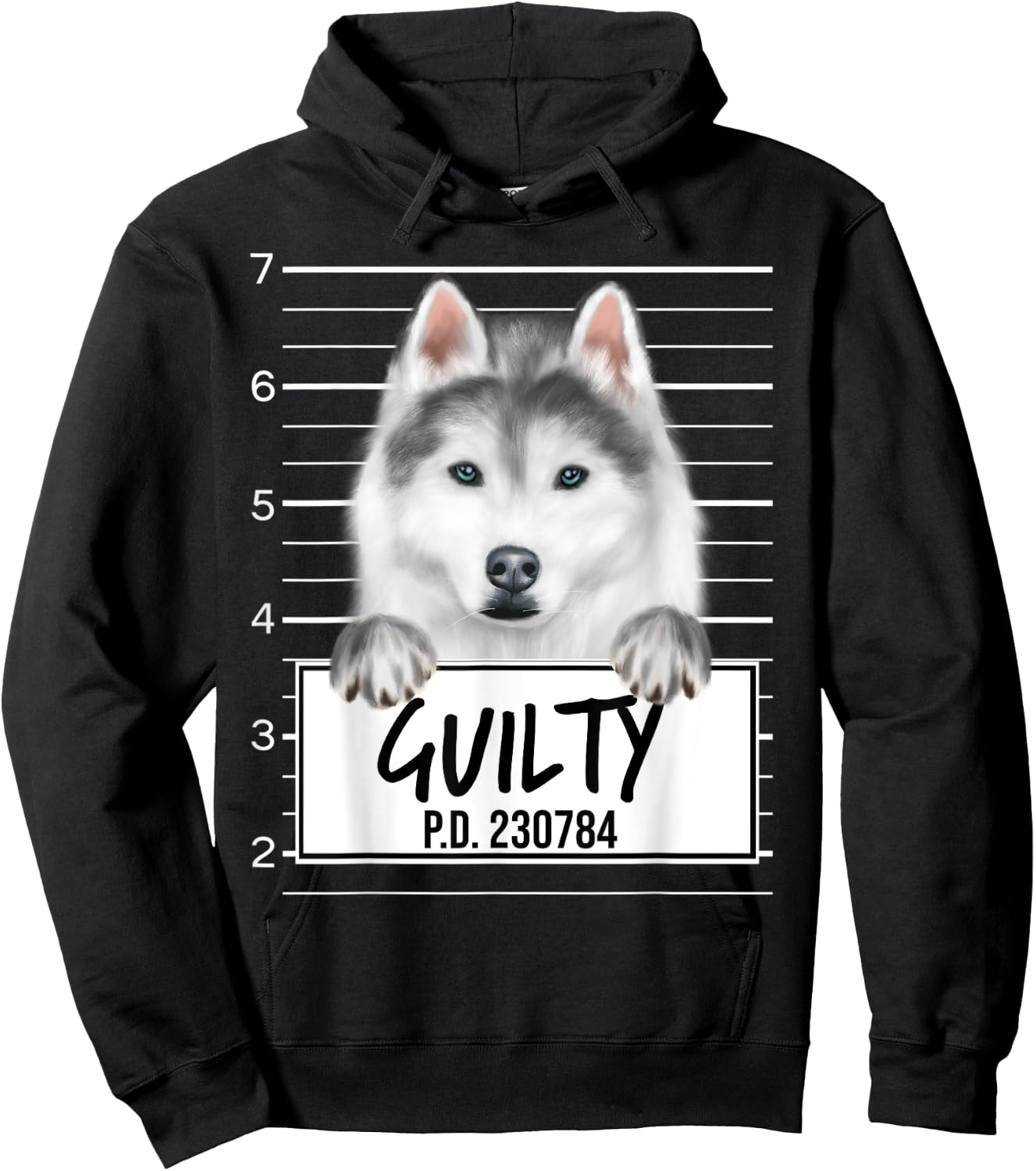 Funny Siberian Husky Mugshot Guilty Dog Hoodie - Hoodie | Black