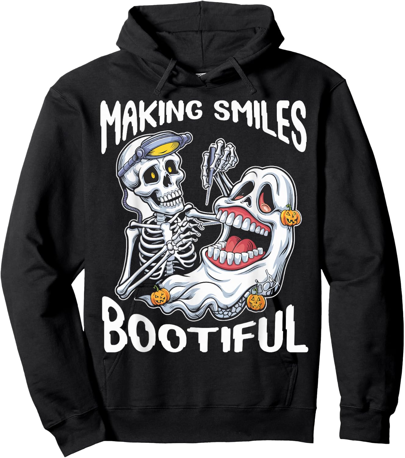 Making Smiles Bootiful Funny Ghost Dentist Halloween Dental Hoodie - Hoodie | Black