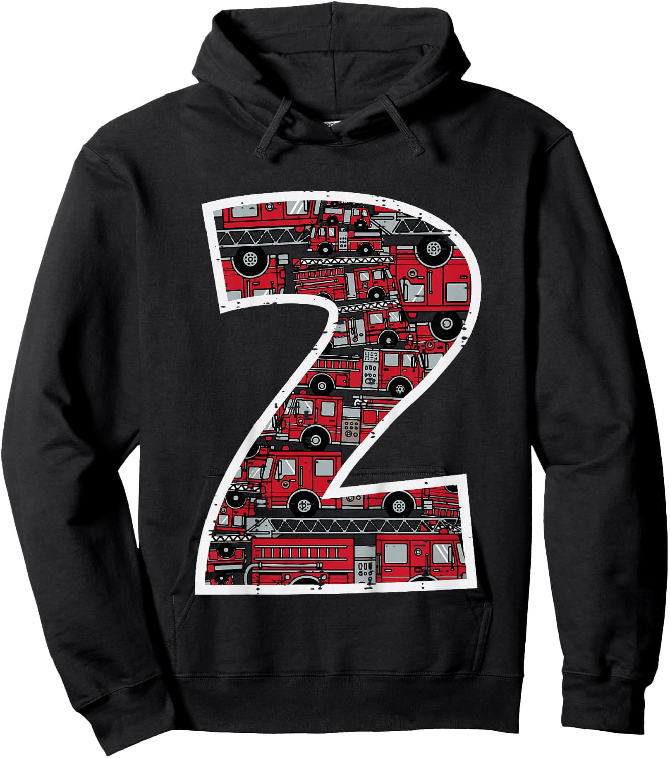 Kids 2nd Birthday 2 Firetrucks Firefighter Fireman Bday Boys Kids Hoodie - Hoodie | Black
