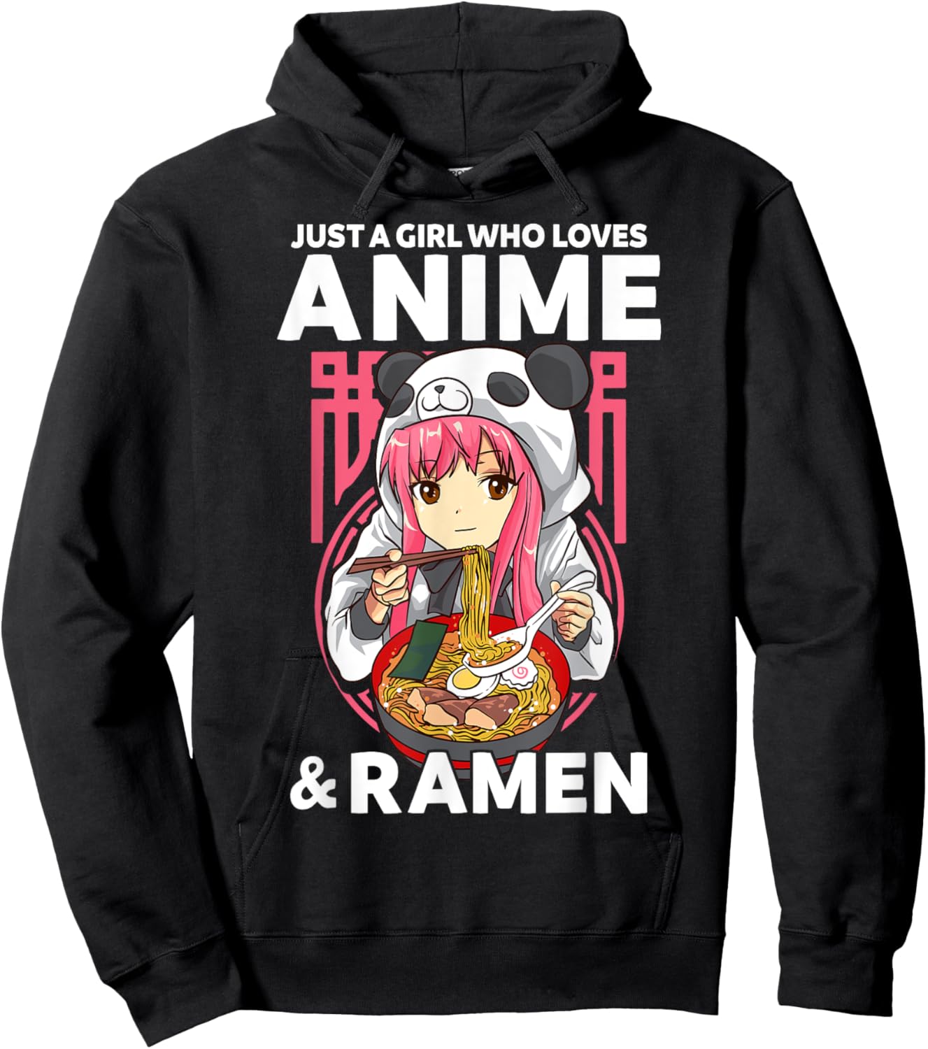 Just A Girl Who Loves Anime and Ramen Bowl Panda Teen Girl Hoodie - Hoodie | Black