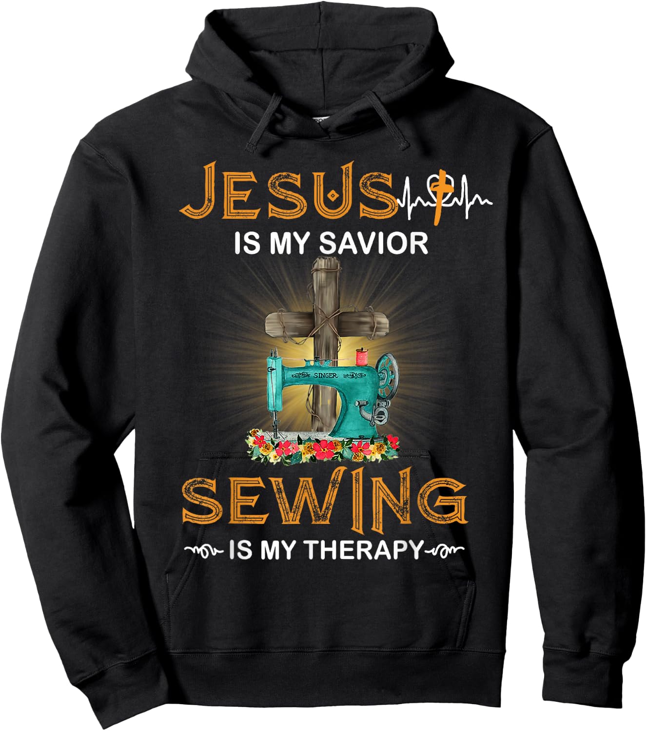Jesus Is My Savior Sewing Is My Therapy Hoodie - Hoodie | Black