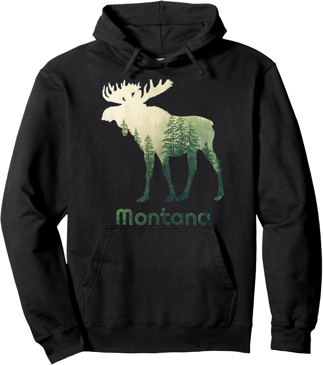 State Of Montana Moose Forest Tree Hunter Wildlife Gift Hoodie - Hoodie | Black