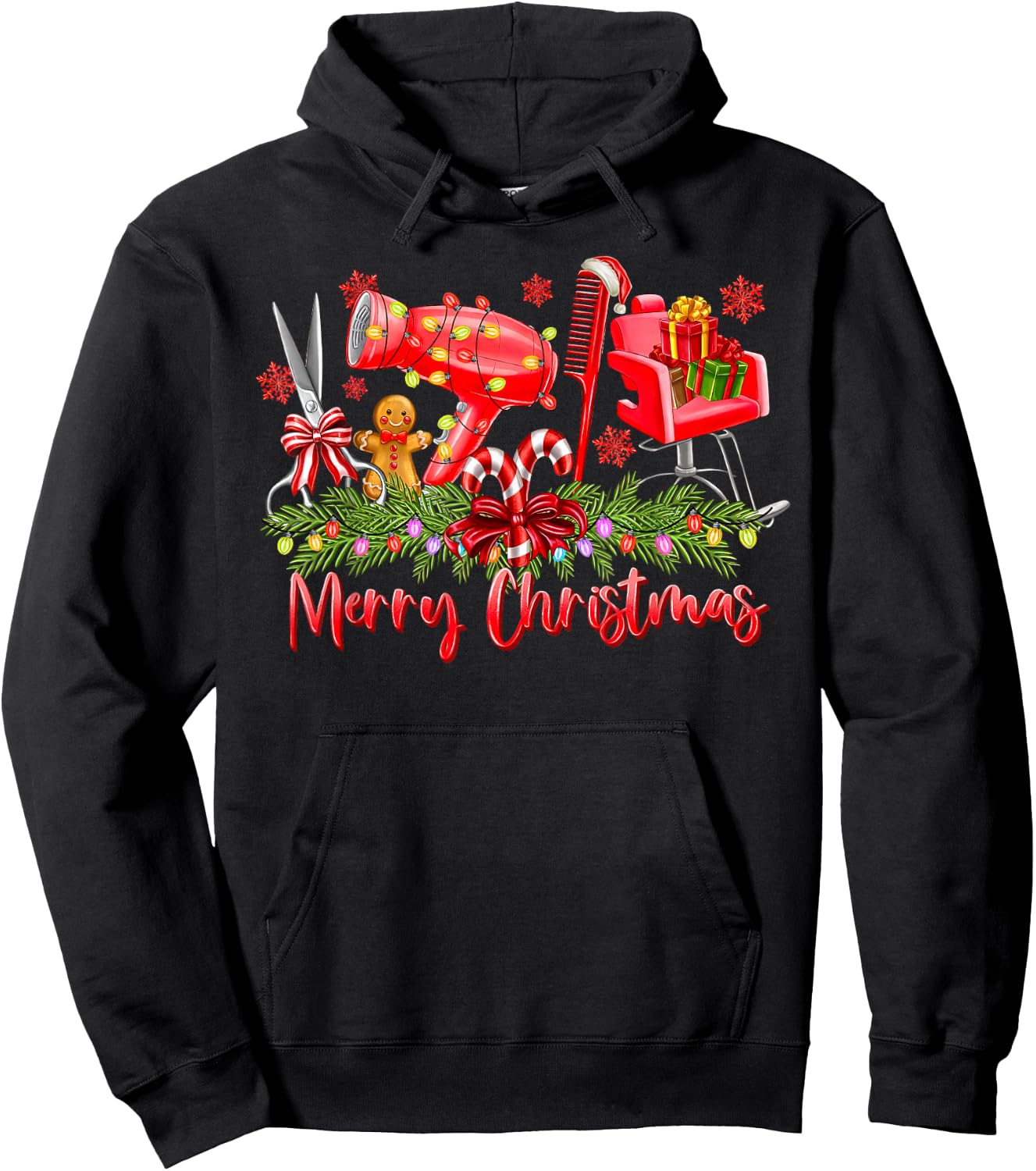 Merry Christmas Lights Hairstylist Tool Hairdresser Barber Hoodie - Hoodie | Black