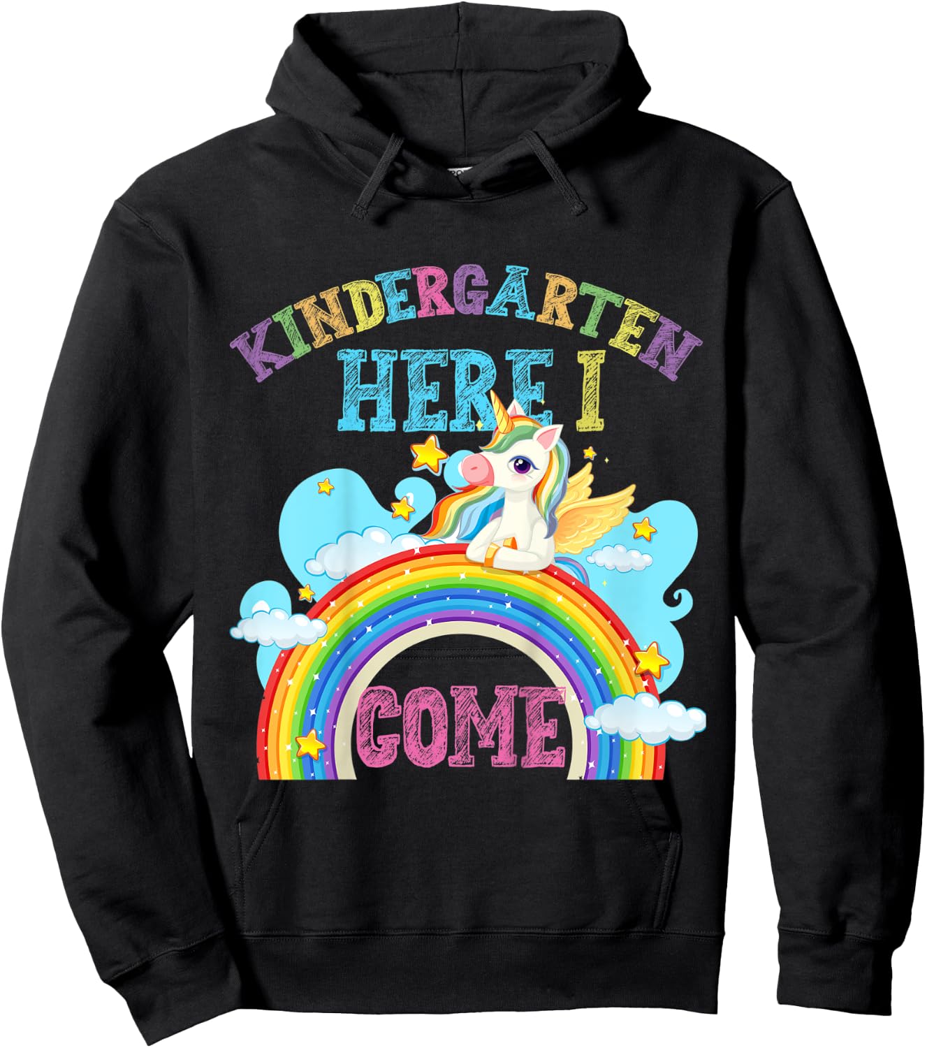Kids Rainbow Unicorn Lover Kindergarten Here I Come School Hoodie - Hoodie | Black