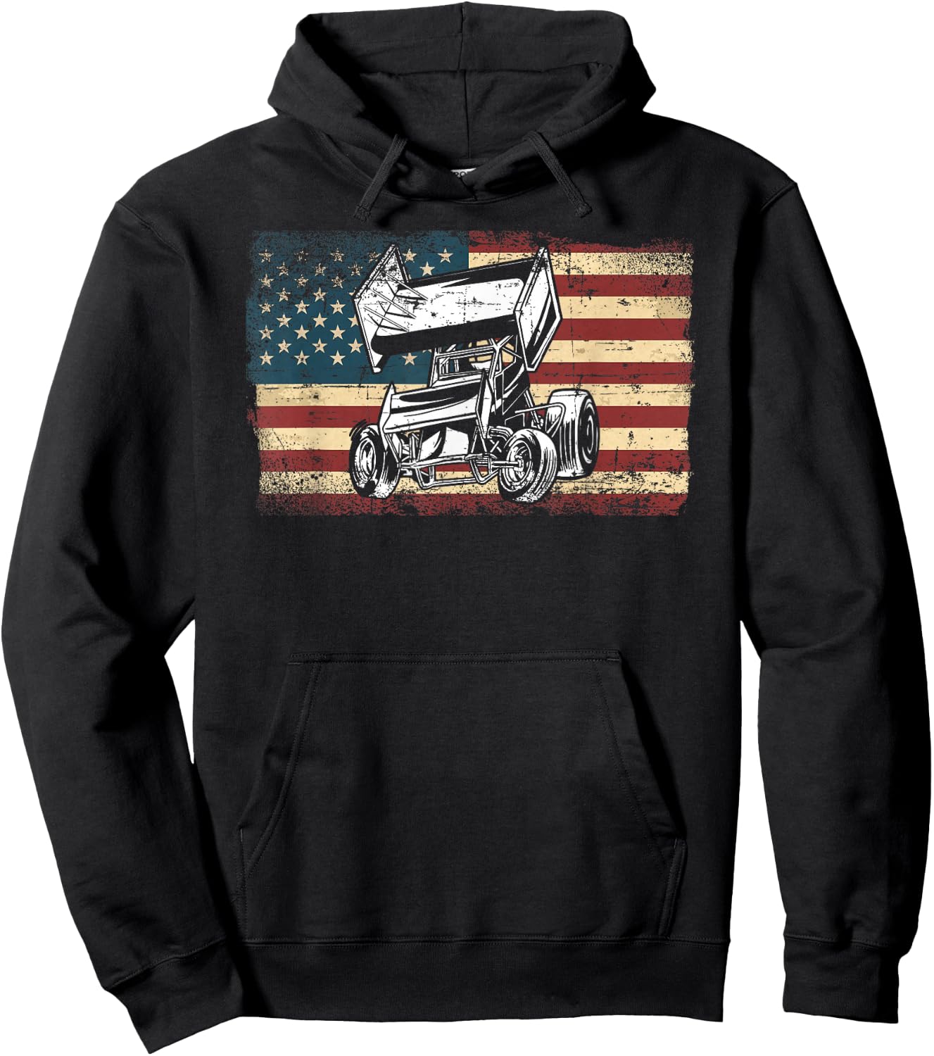 Dirt Track Racing Sprint Car Vintage Retro American Flag Hoodie - Hoodie | Black