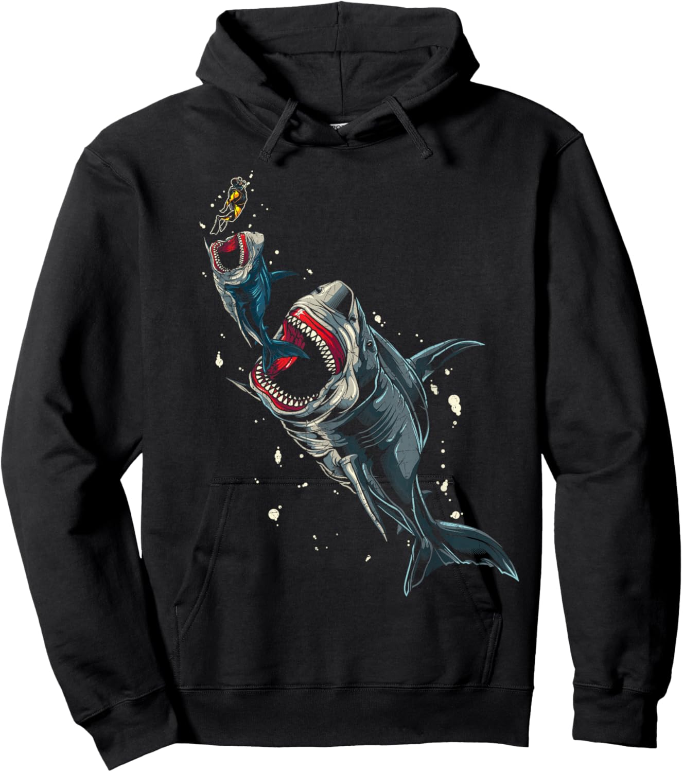 Scary Megalodon Scuba Diver Sea Monster Ocean Animal Shark Hoodie - Hoodie | Black