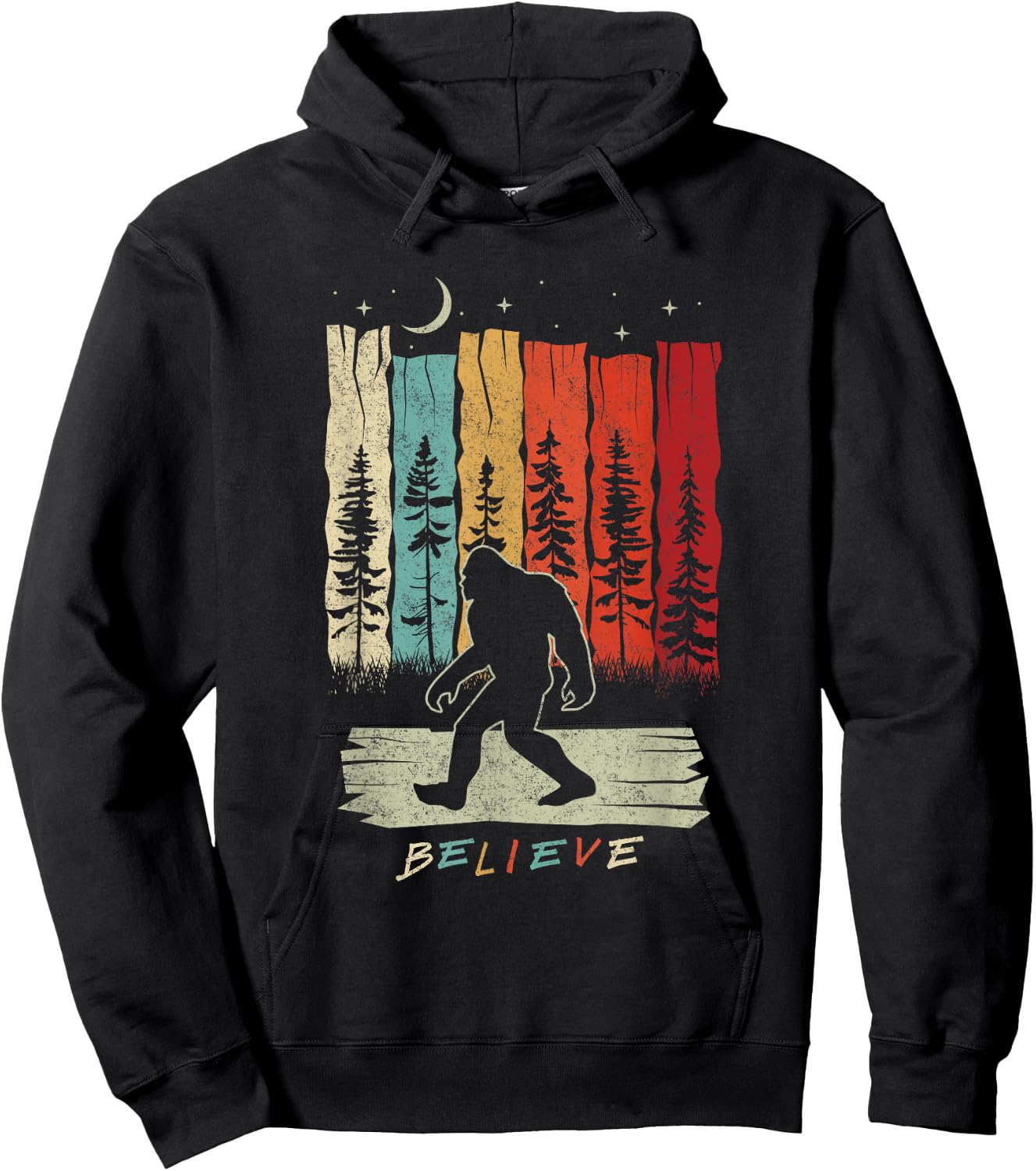 Bigfoot Night Moon Shirt Believe Sasquatch Retro Men Kids Hoodie - Hoodie | Black