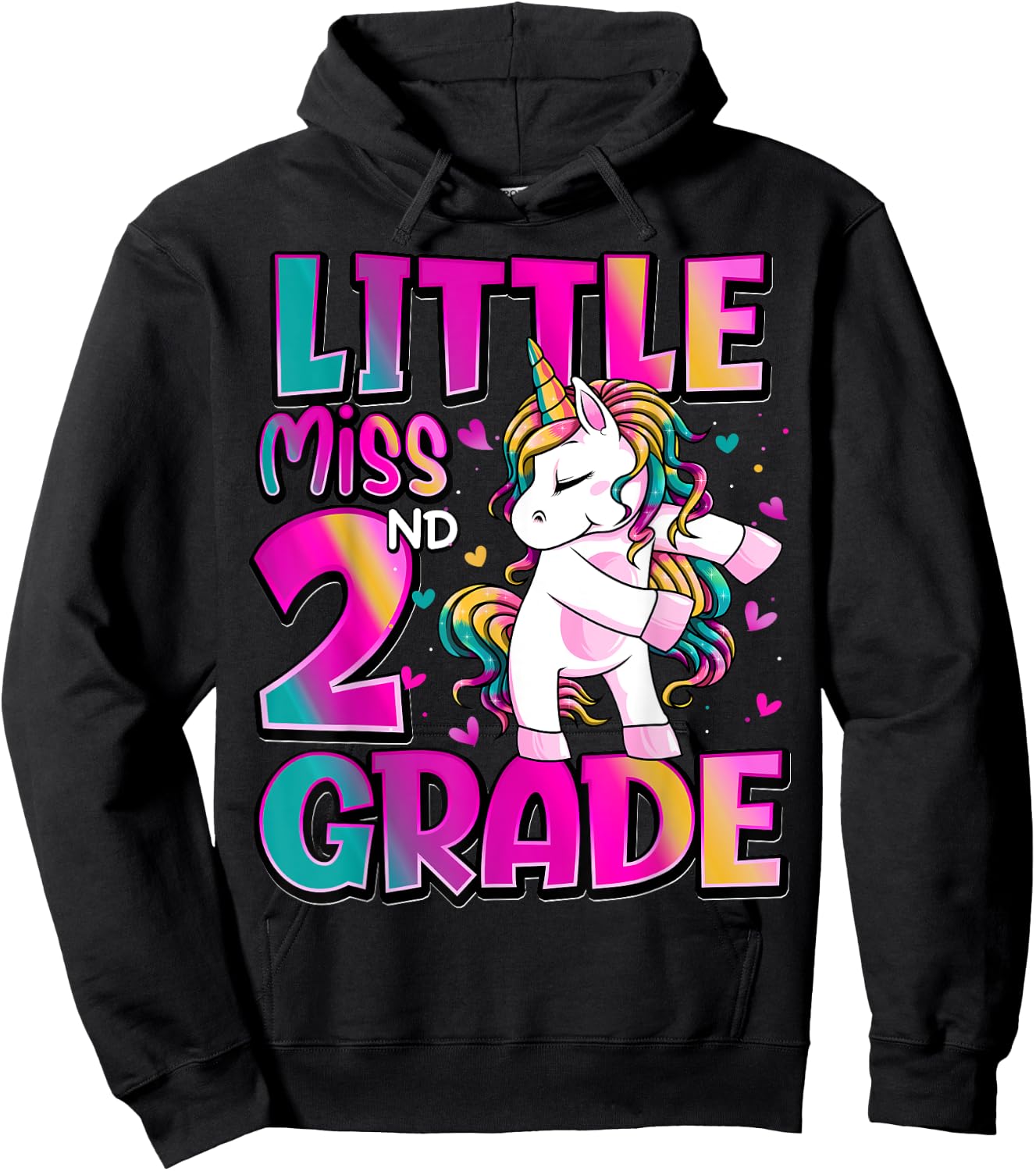 Little Miss 2nd Grade Unicorn Back To School 2nd Grade Girls Hoodie - Hoodie | Black