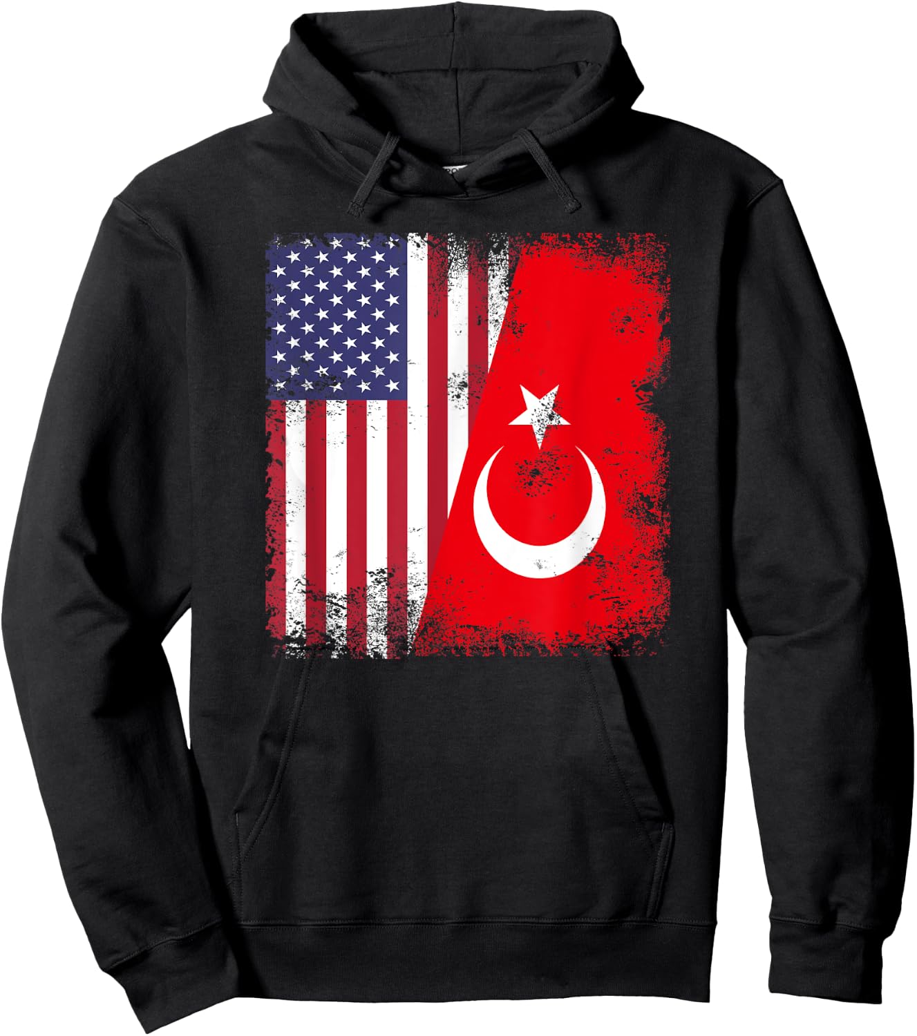 Half Turk Turkish Flag | Vintage Turkey USA Gift Hoodie - Hoodie | Black