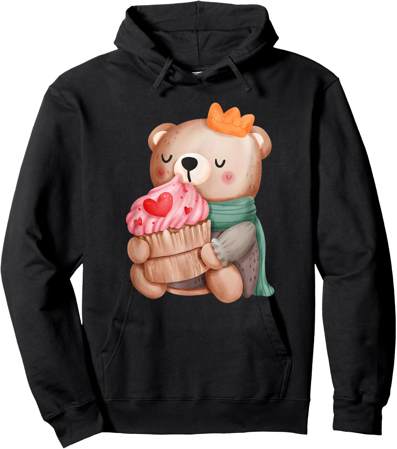Cute Valentine Teddy Bear Pink Lovely Heart Cupcake Boy Hoodie - Hoodie | Black