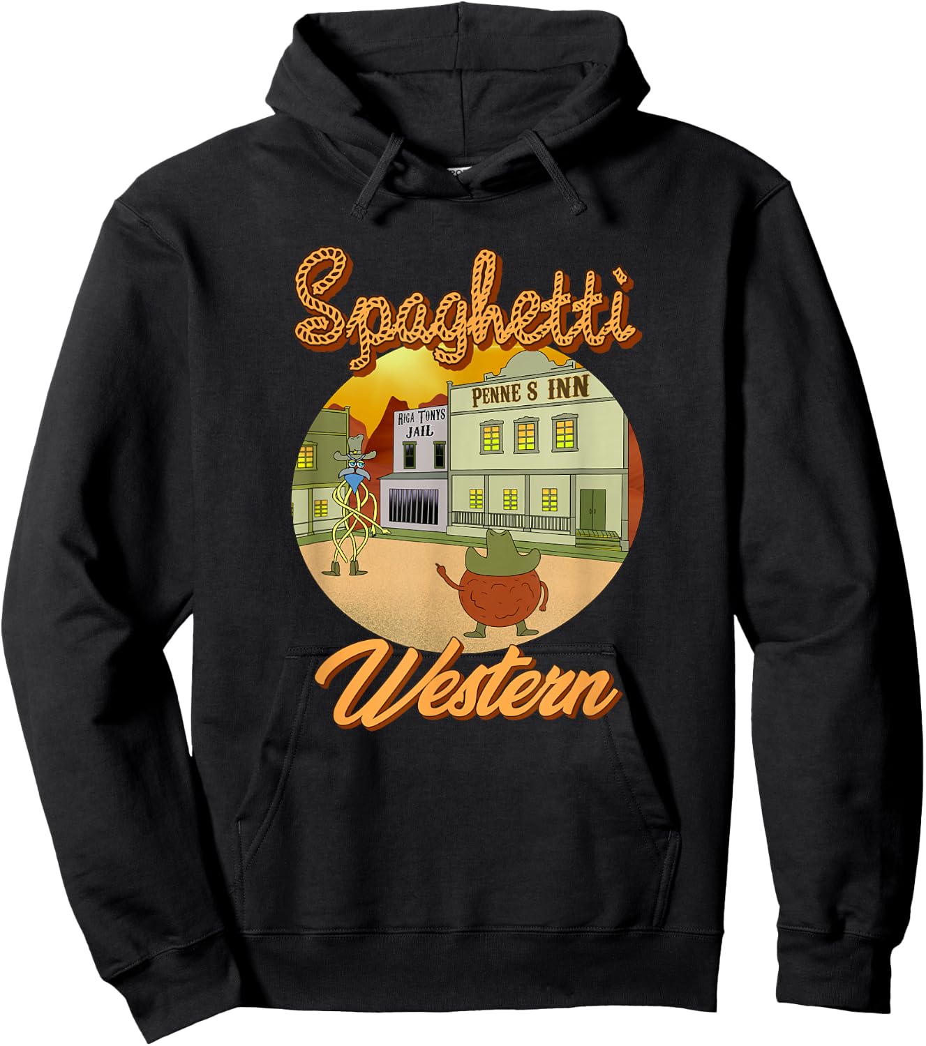 Spaghetti Western, Funny Italian Spaghetti, Pasta Meatballs Hoodie - Hoodie | Black