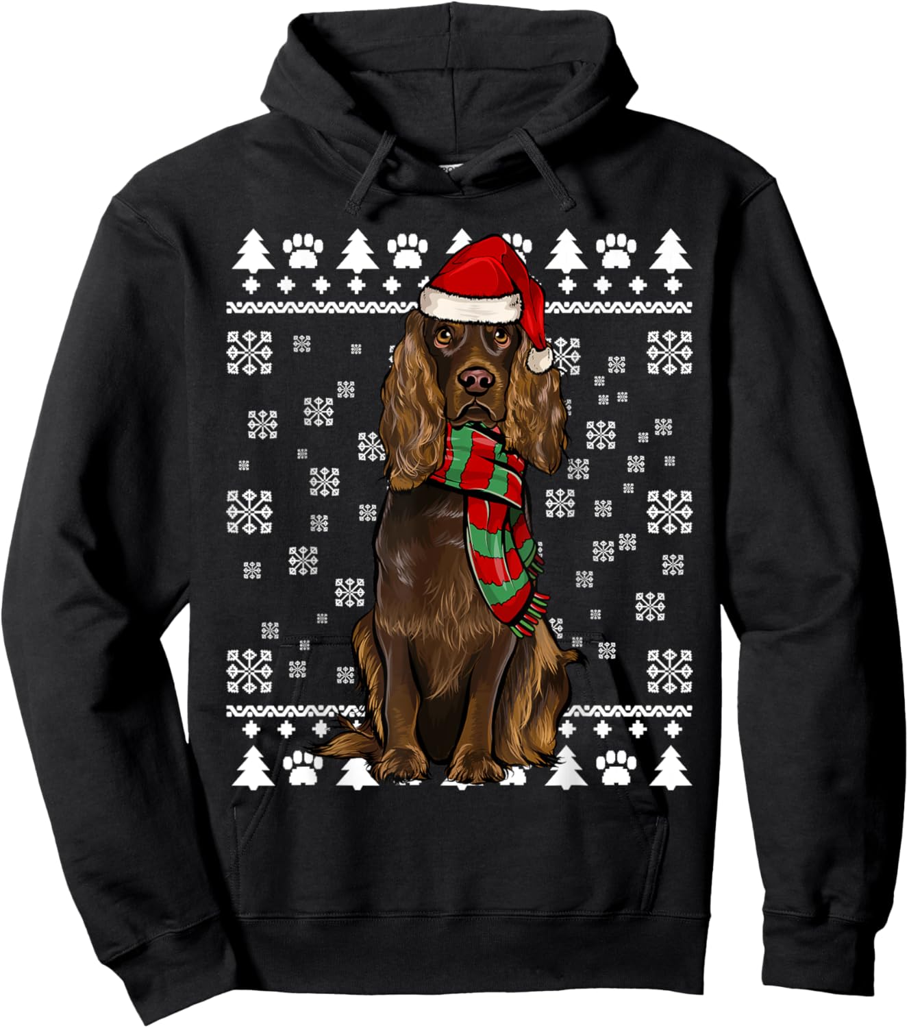 Boykin Spaniel Dog Santa Hat Xmas Ugly Christmas Hoodie - Hoodie | Black
