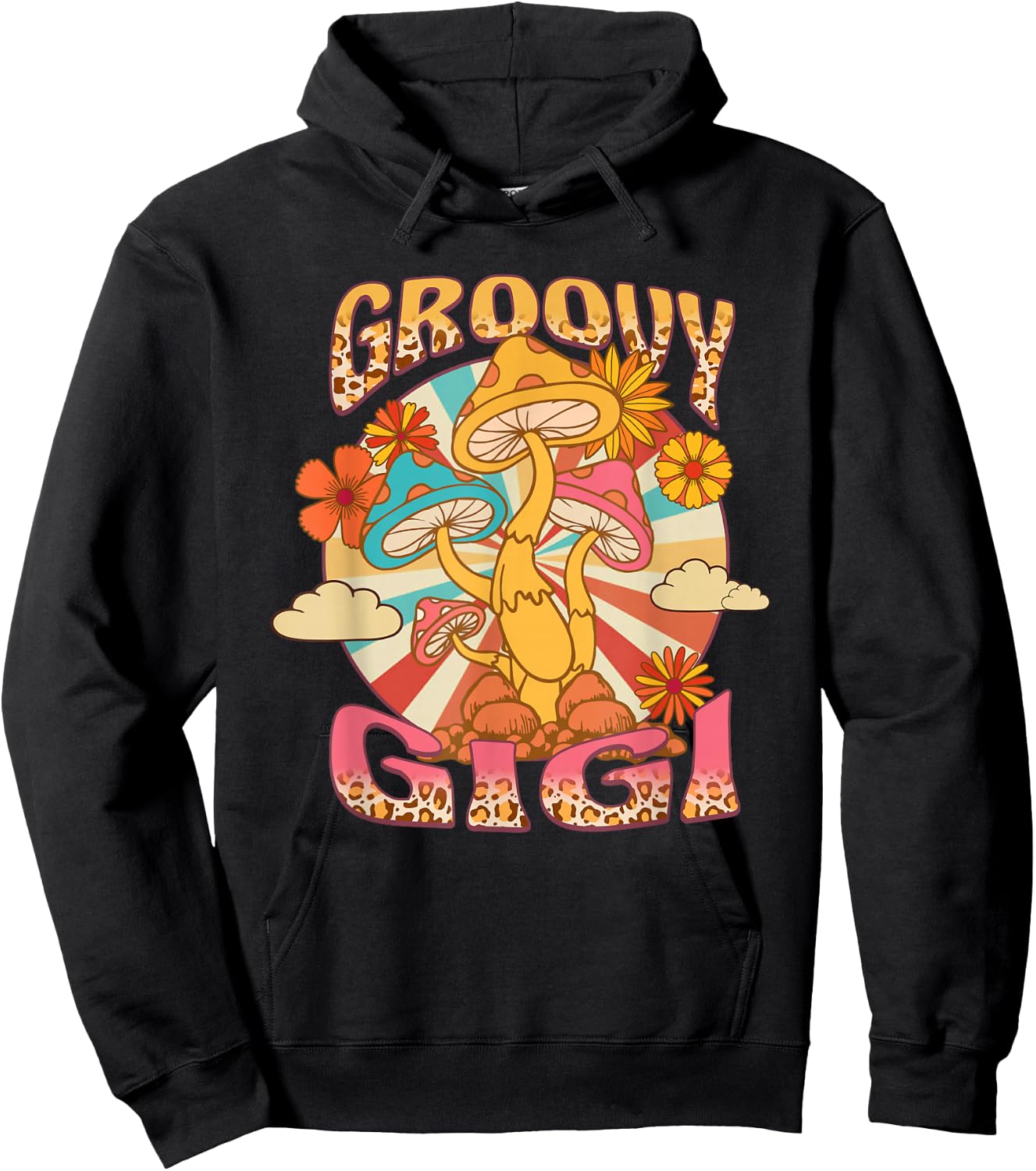 Groovy Gigi Leopard Mushroom Grandma Flowers Mother's Day Hoodie - Hoodie | Black