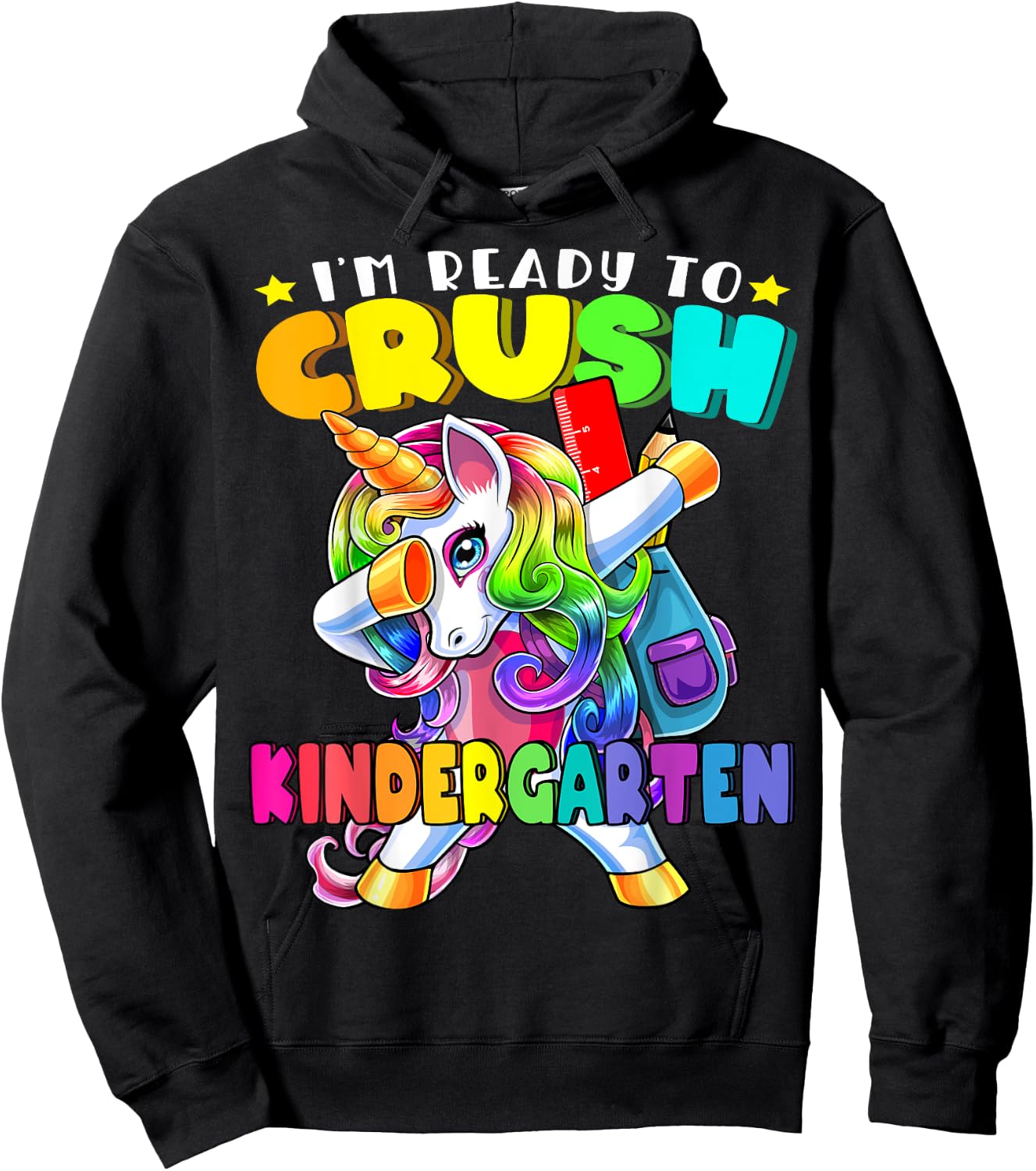Crush Kindergarten Dabbing Unicorn Back to School Girls Gift Hoodie - Hoodie | Black