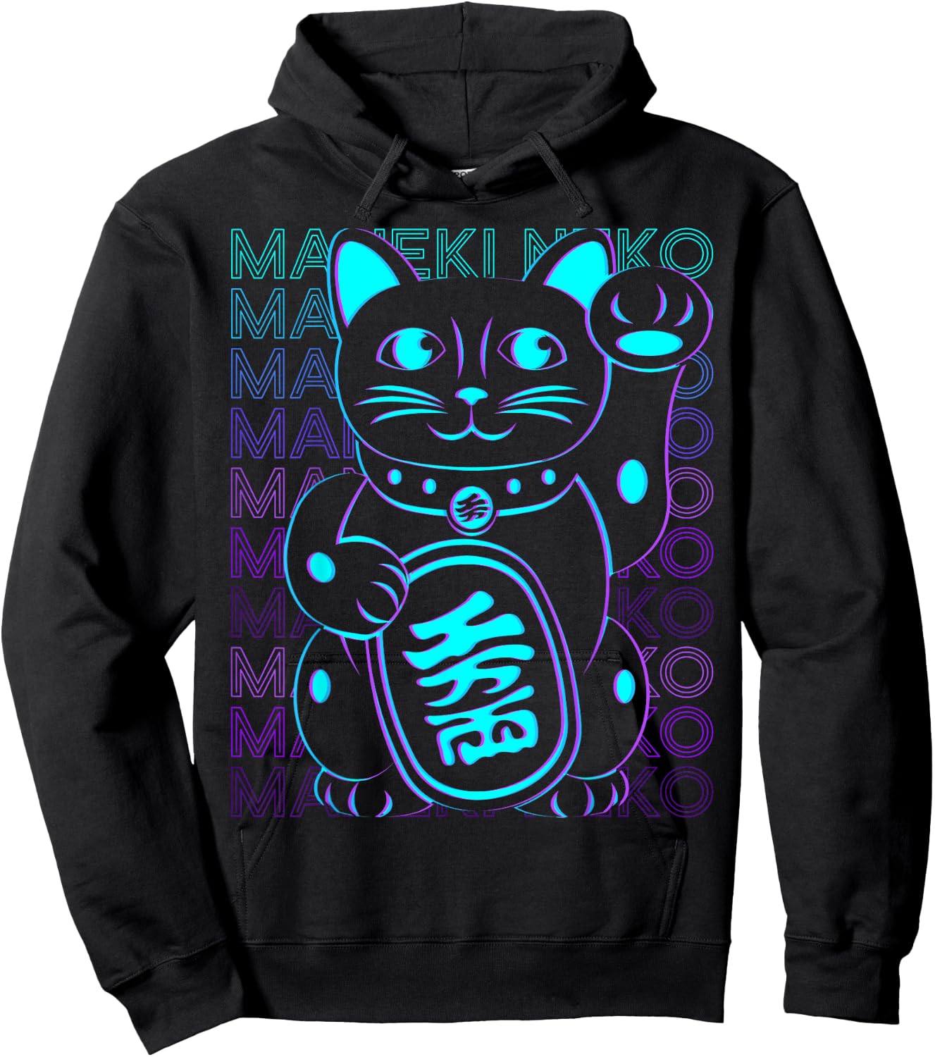 Maneki Neko Cat Japanese Lucky Cat Retro Hoodie - Hoodie | Black