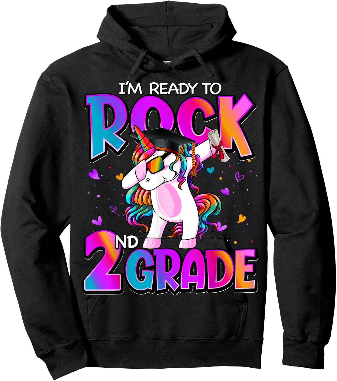 I'm Ready To Rock 2nd Grade Unicorn Back To School Girls Hoodie - Hoodie | Black