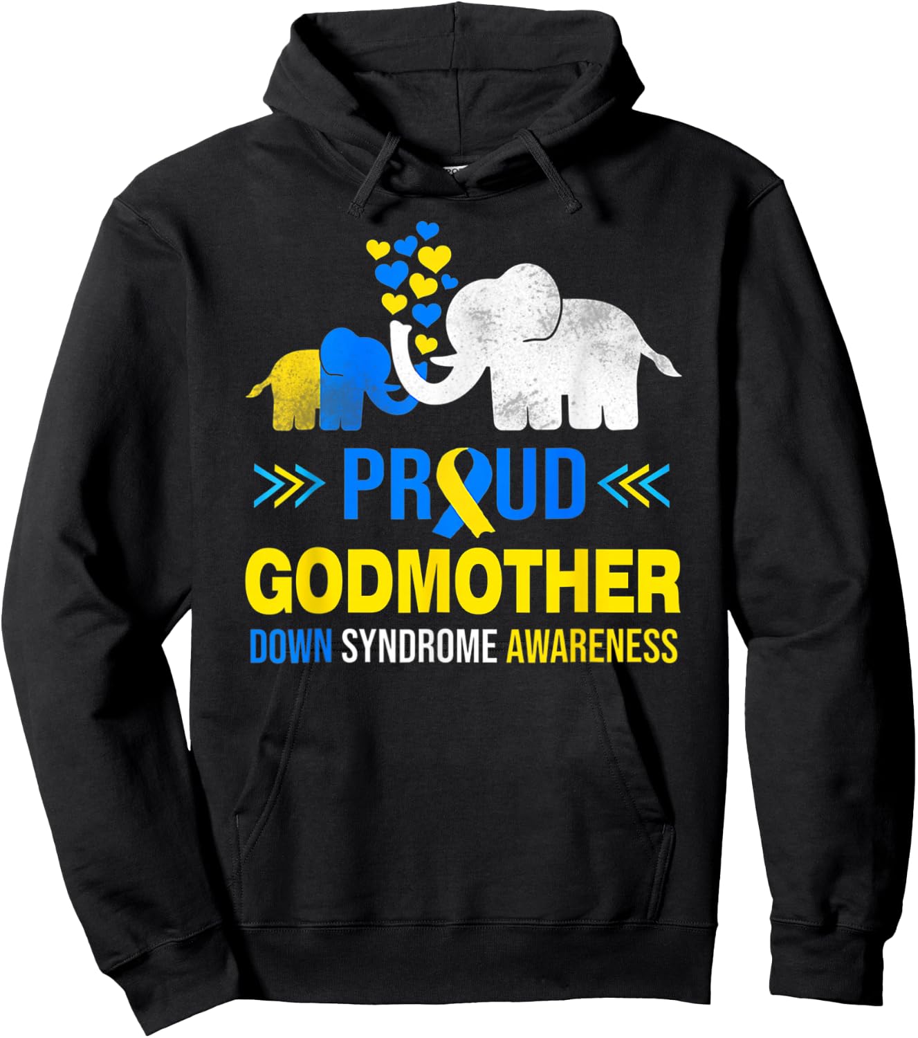 Proud Godmother Down Syndrome Awareness Blue Yellow Ribbon Hoodie - Hoodie | Black