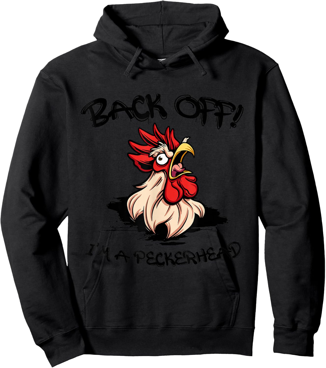Funny Chicken Rooster Aggressive Poultry Apparel Back Off I'm A Peckerhead Angry Rooster Grey 3X-Large Classic Fit Short Sleeve Hoodie - Hoodie | Black