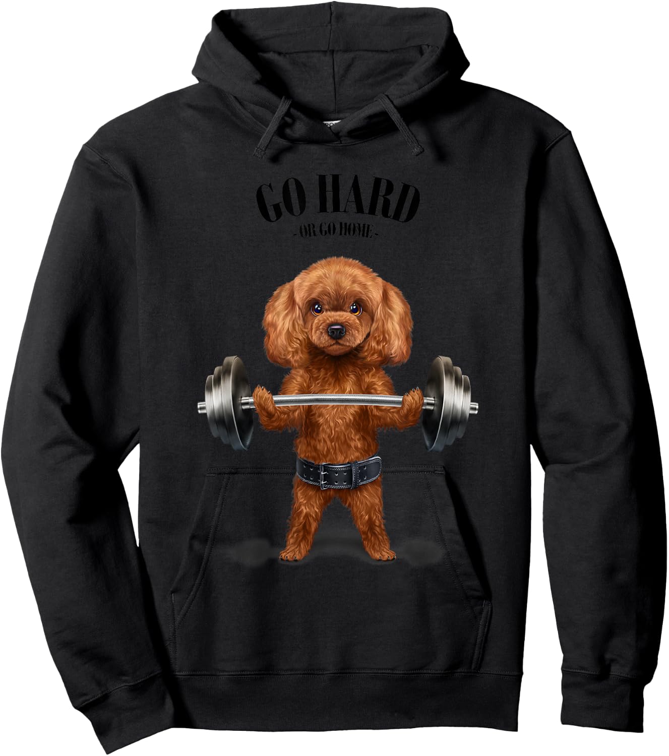 Tan Poodle Dog Weightlifting in Fitness Gym Hoodie - Hoodie | Black