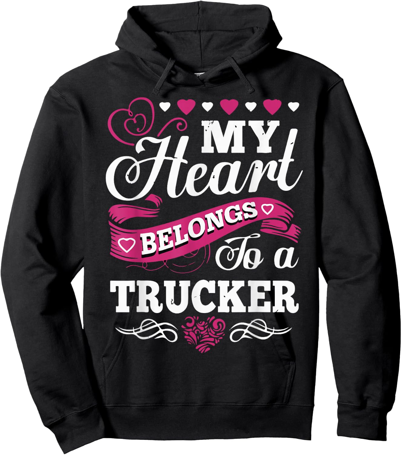 Truck Driver Wife Girlfriend, women My heart Truck Driver Hoodie - Hoodie | Black