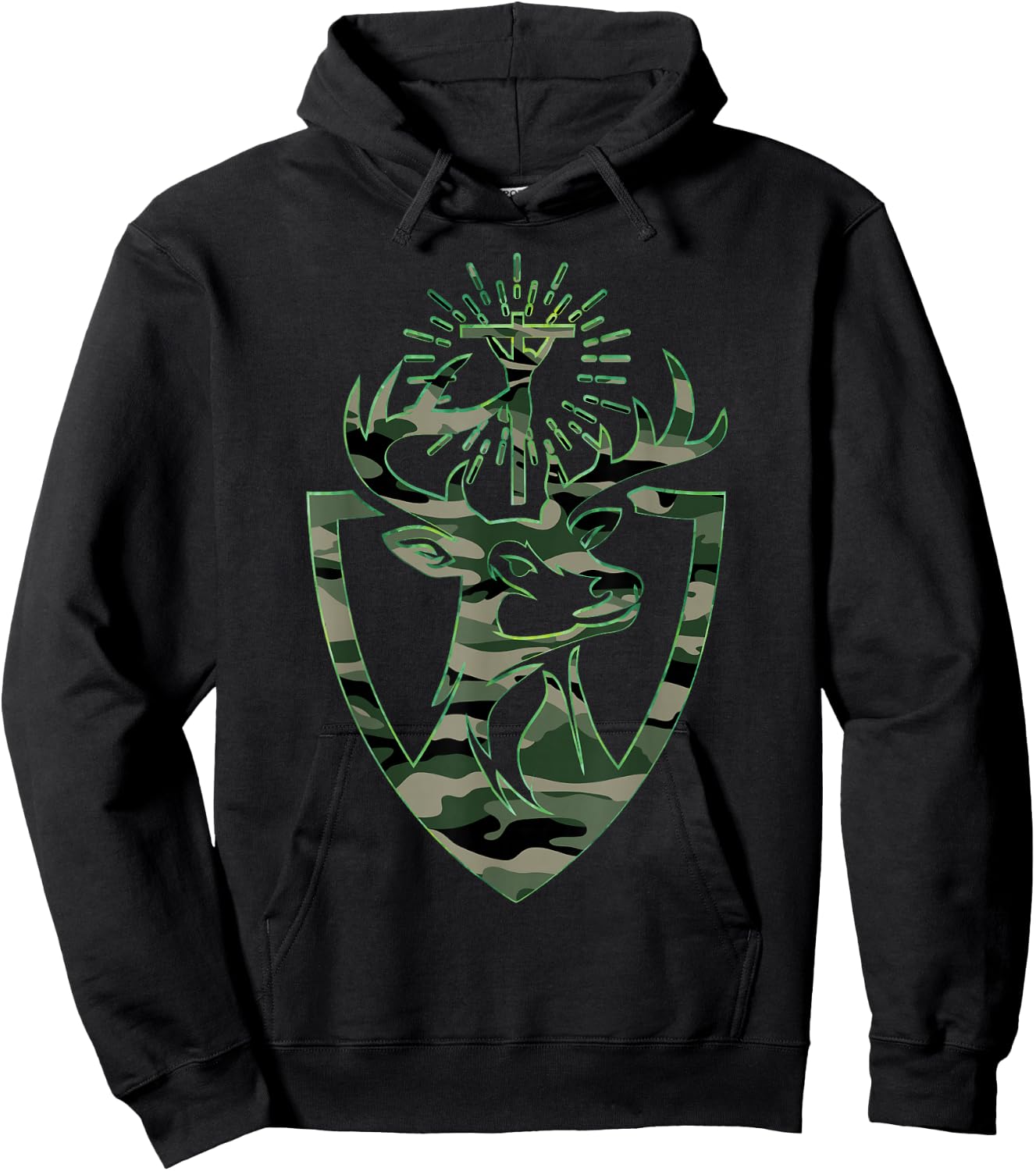 St. Hubert Hubertus Patron Saint of Hunter Deer Camo Hoodie - Hoodie | Black