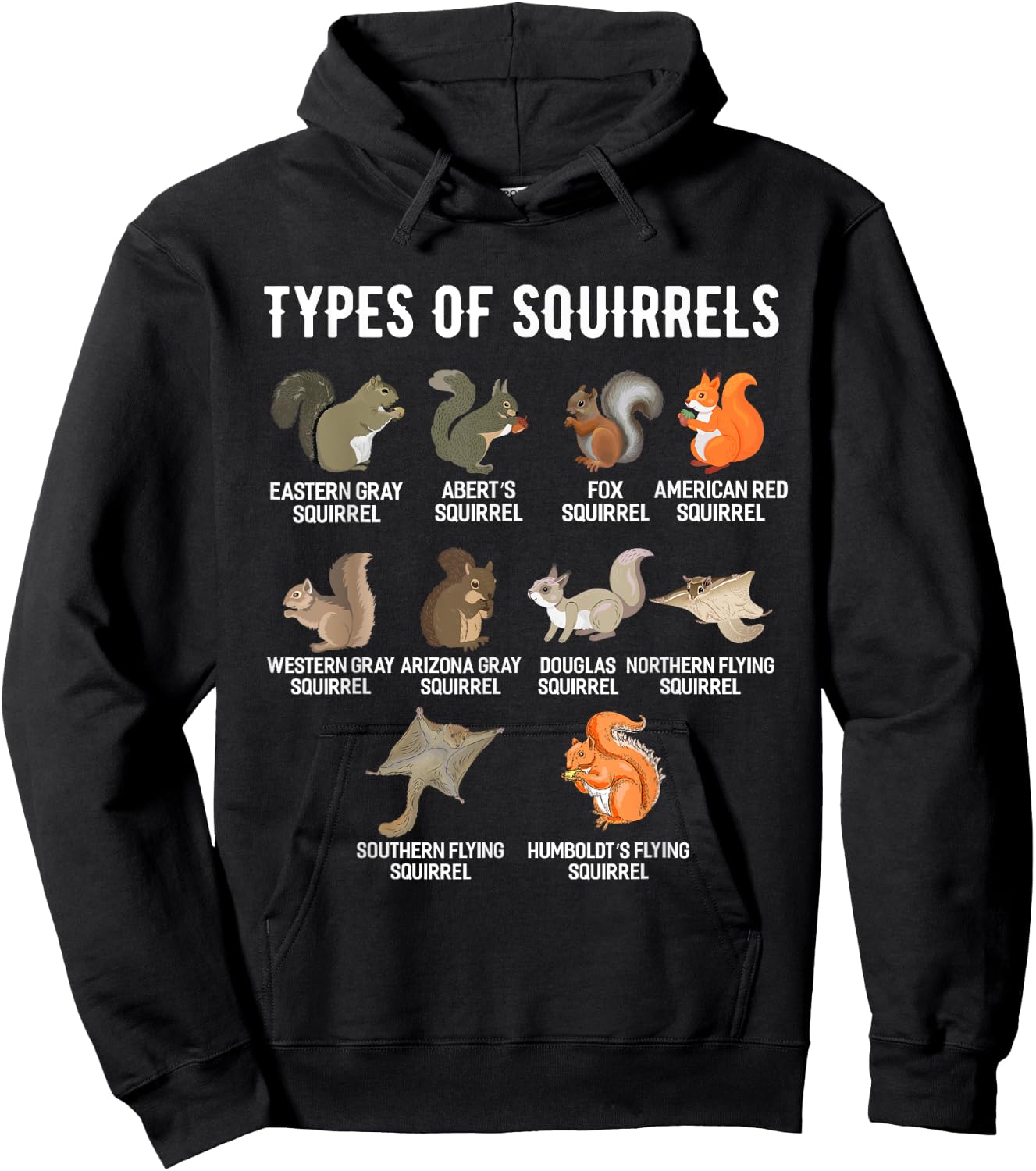 Types of Squirrels Shirt Funny Squirrel Shirt Cute Squirrel Hoodie - Hoodie | Black