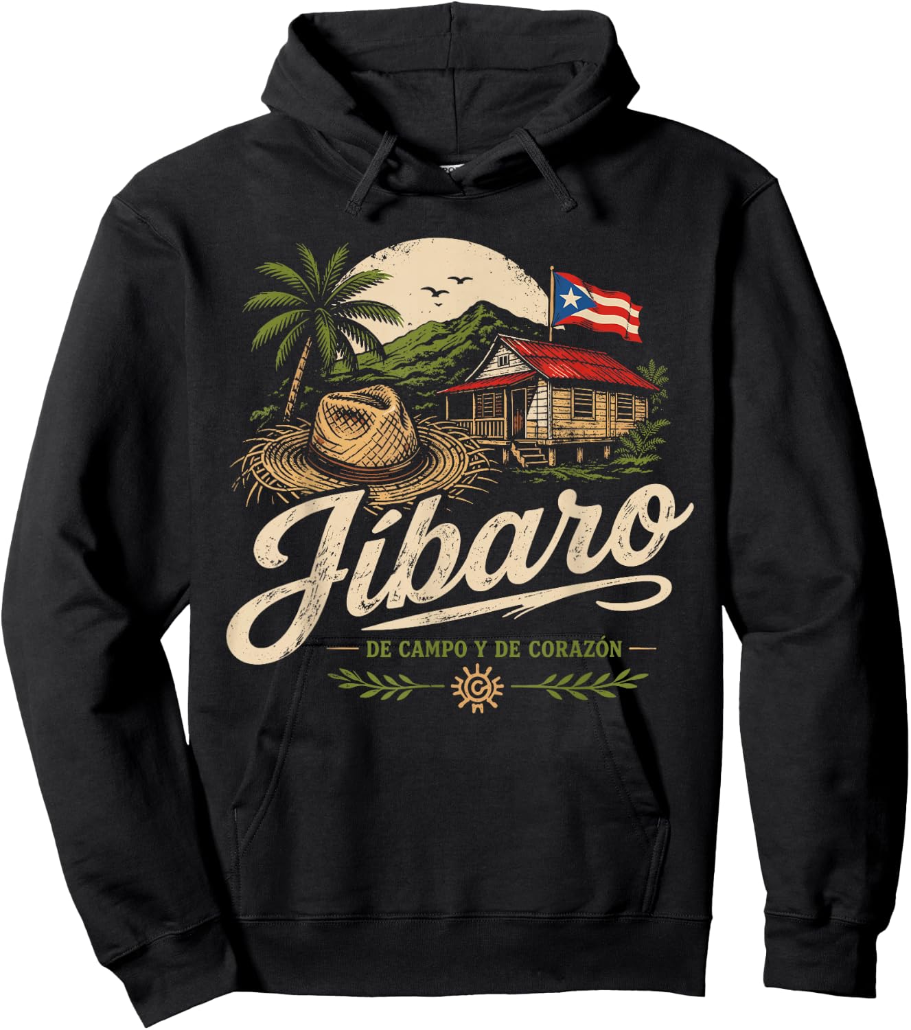 Jibaro Puerto Rico Pride Campo Heritage Boricua Roots Hoodie - Hoodie | Black