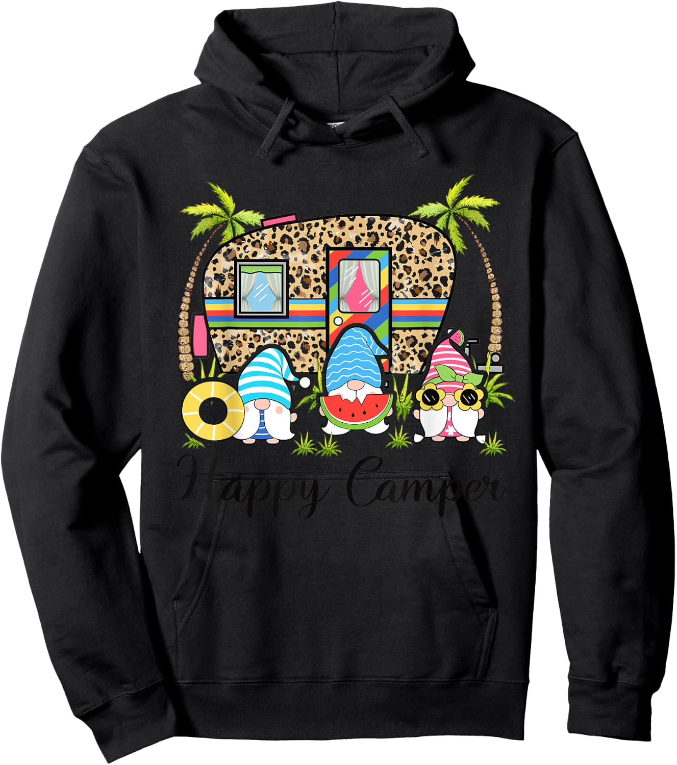 Leopard Camping RV Gnome Camper Happy Summer Camping Hoodie - Hoodie | Black
