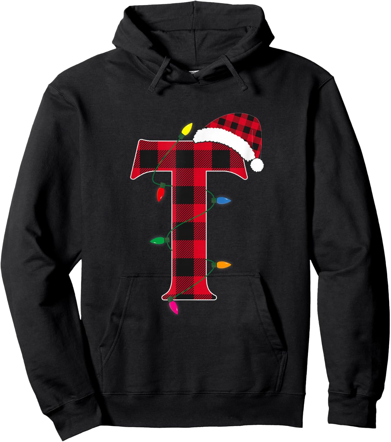 Awesome Letter T Initial Name Buffalo Plaid Christmas Pajama Hoodie - Hoodie | Black