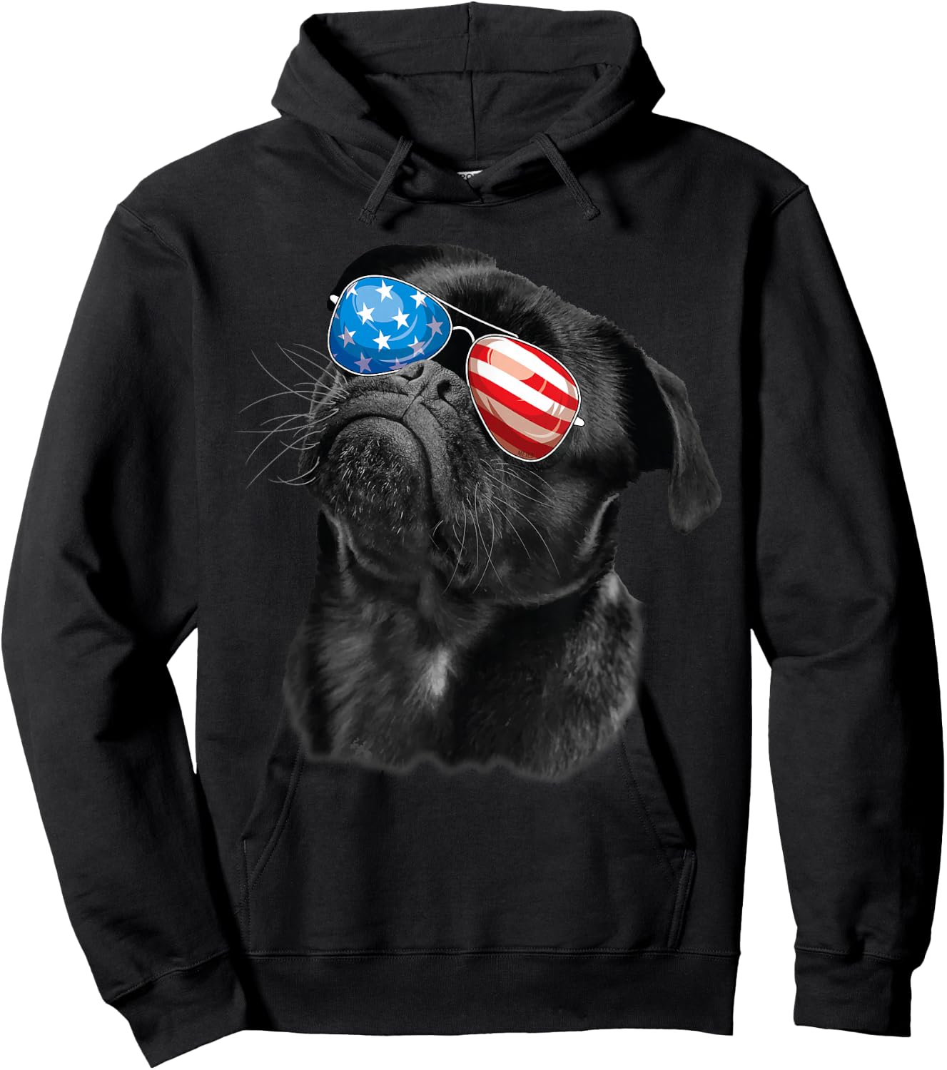 Pug 4th of July Dog Mom Dog Dad USA Flag Funny Black Pug Hoodie - Hoodie | Black