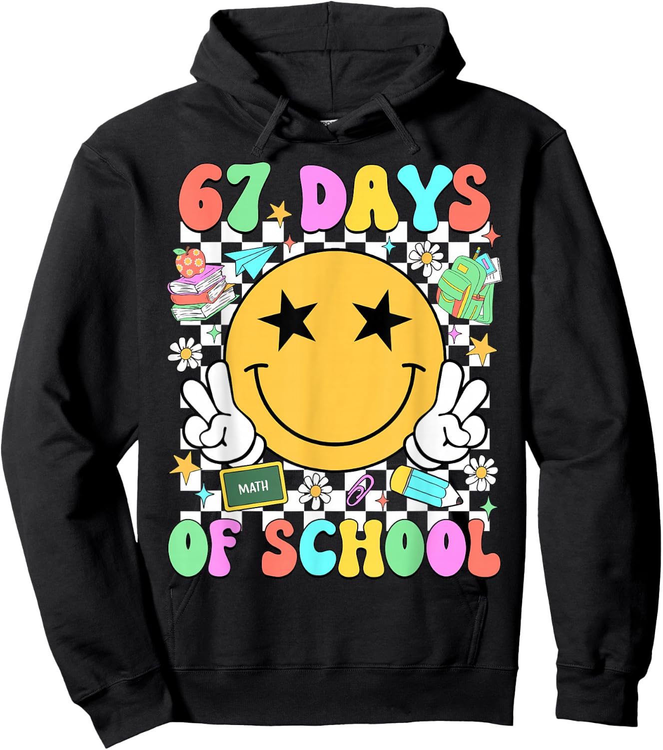 Happy 67th Day of School Vibes Smile Face 67 Days of School Hoodie - Hoodie | Black