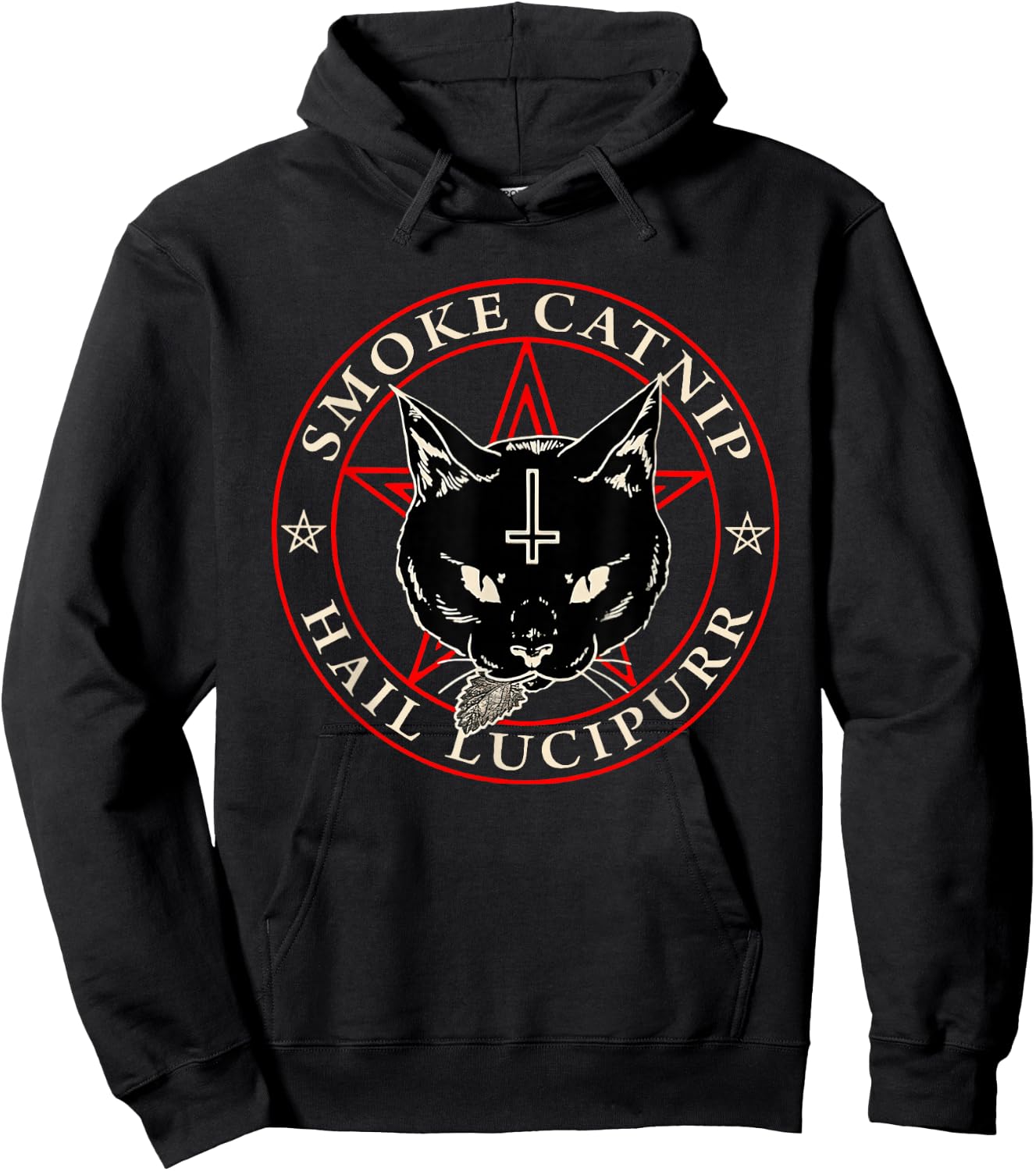 Satanic Black Cat Hail Satan Smoke Catnip Hail Lucipurr Weed Hoodie - Hoodie | Black